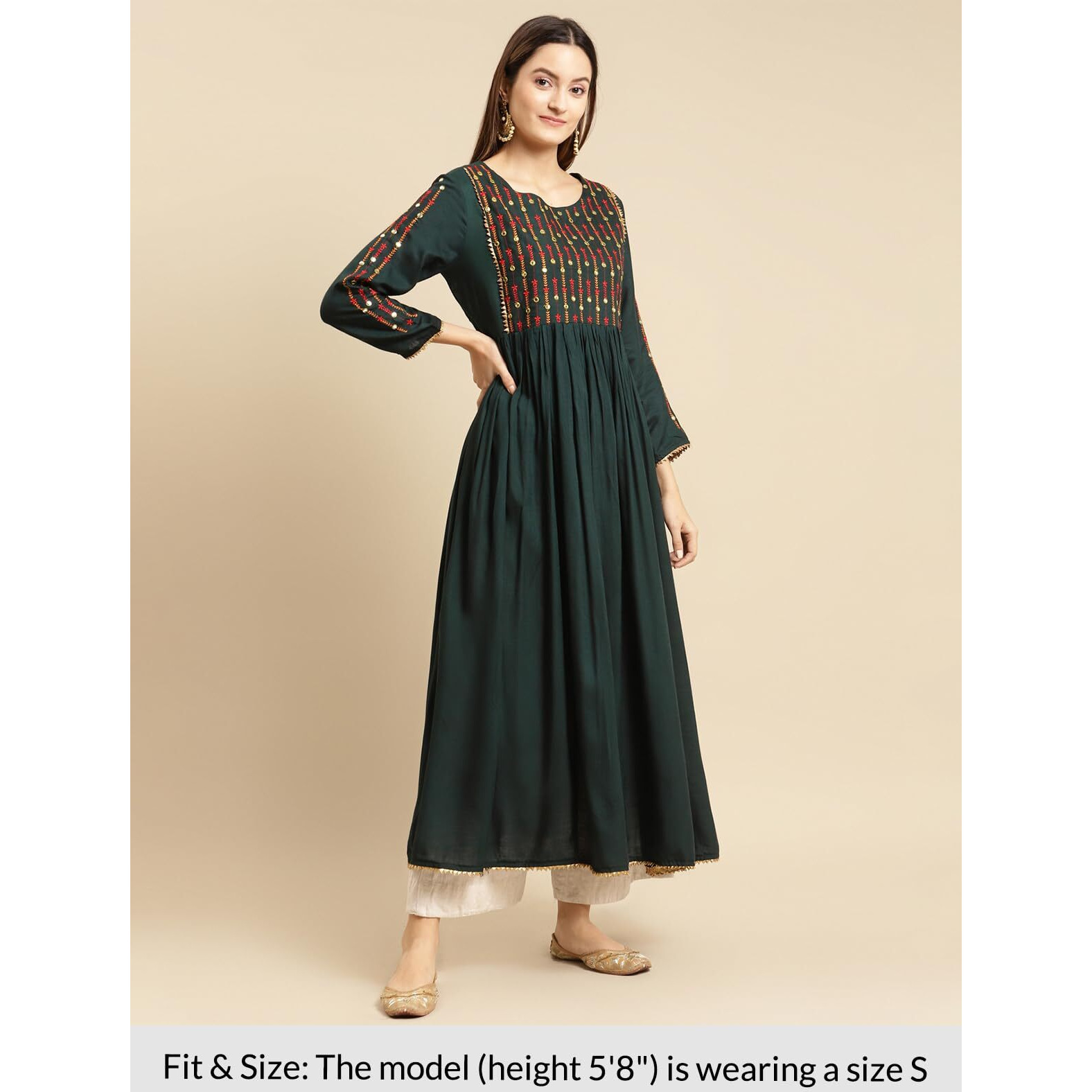 rangita Green Rayon Calf Length Embroidered Anarkali Kurti for Women | Kurta for Women_S