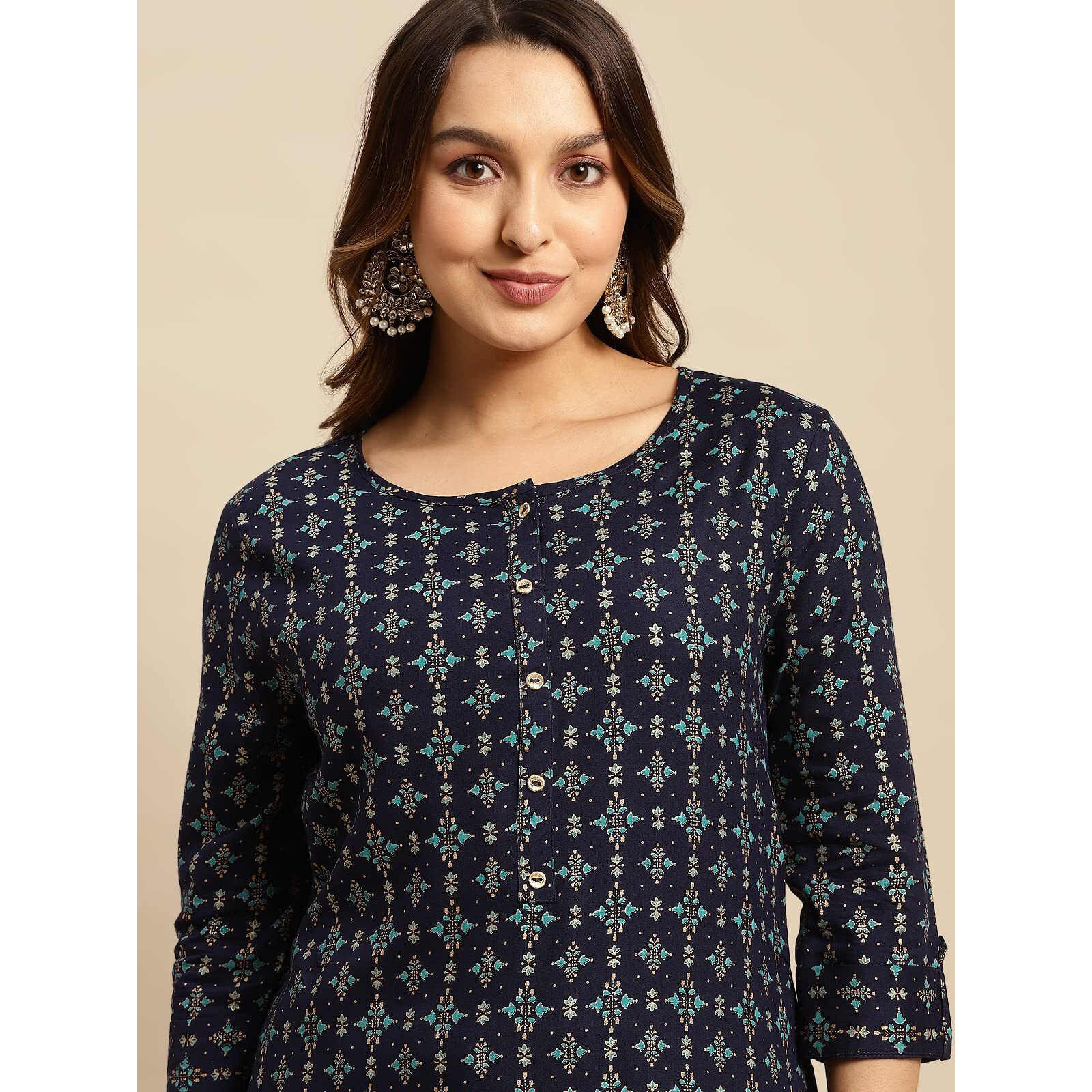 rangita Navy Rayon Calf Length Printed Straight Kurti for Women | Kurta for Women_XL