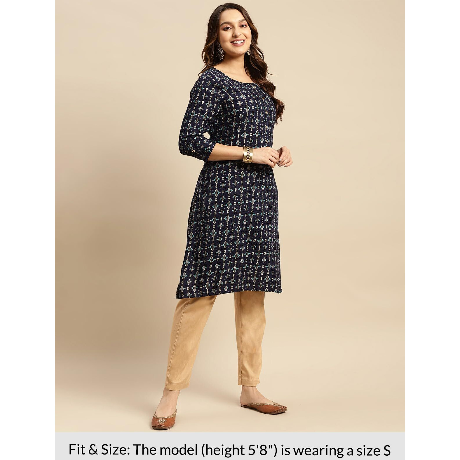 rangita Navy Rayon Calf Length Printed Straight Kurti for Women | Kurta for Women_XL