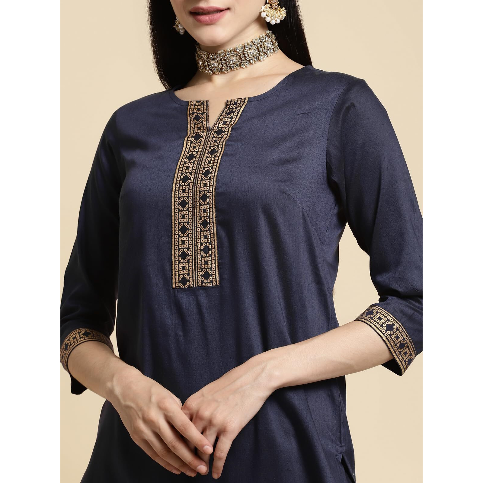 rangita Navy Polyester Knee Length Solid Straight Kurti for Women | Kurta for Women_XL