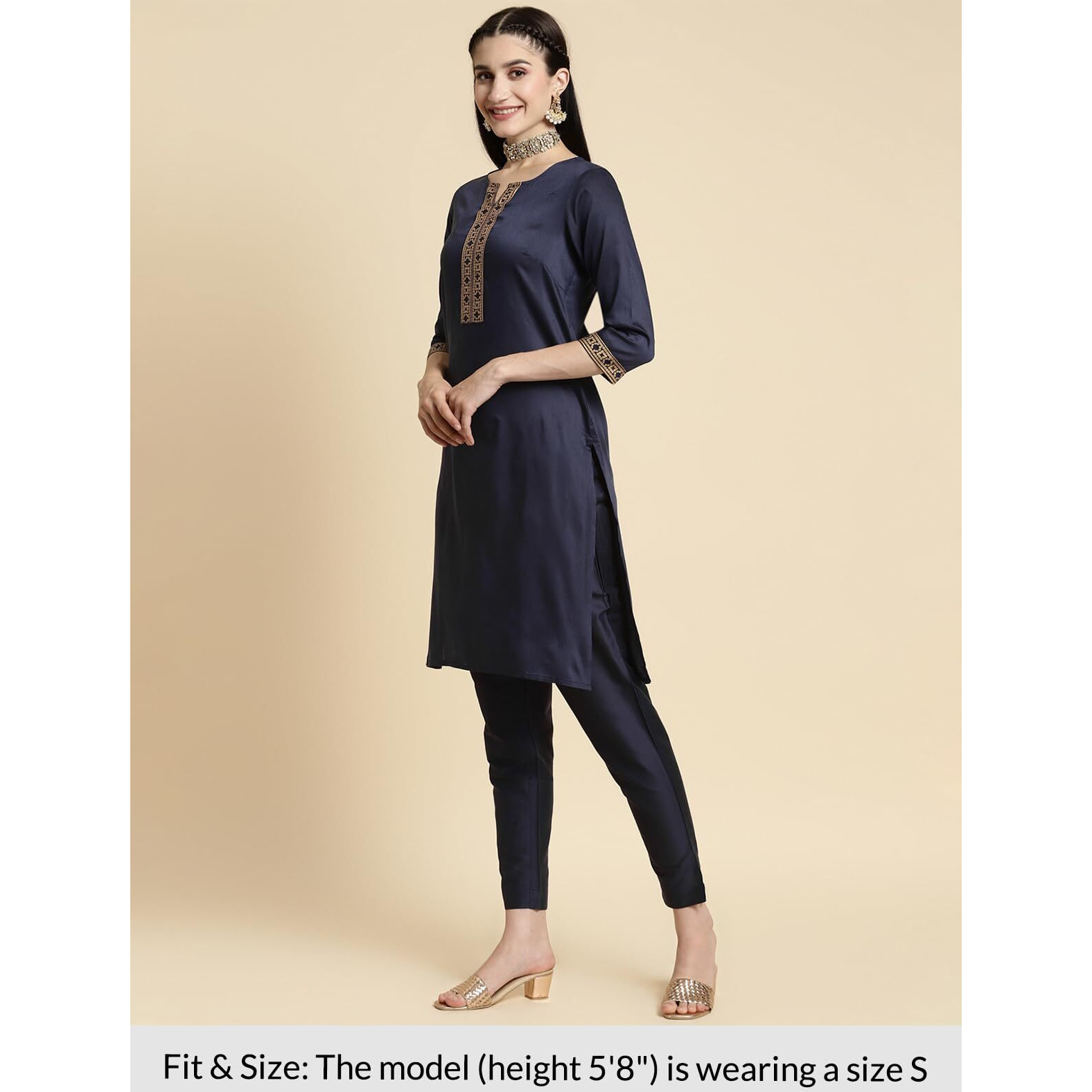 rangita Navy Polyester Knee Length Solid Straight Kurti for Women | Kurta for Women_XL