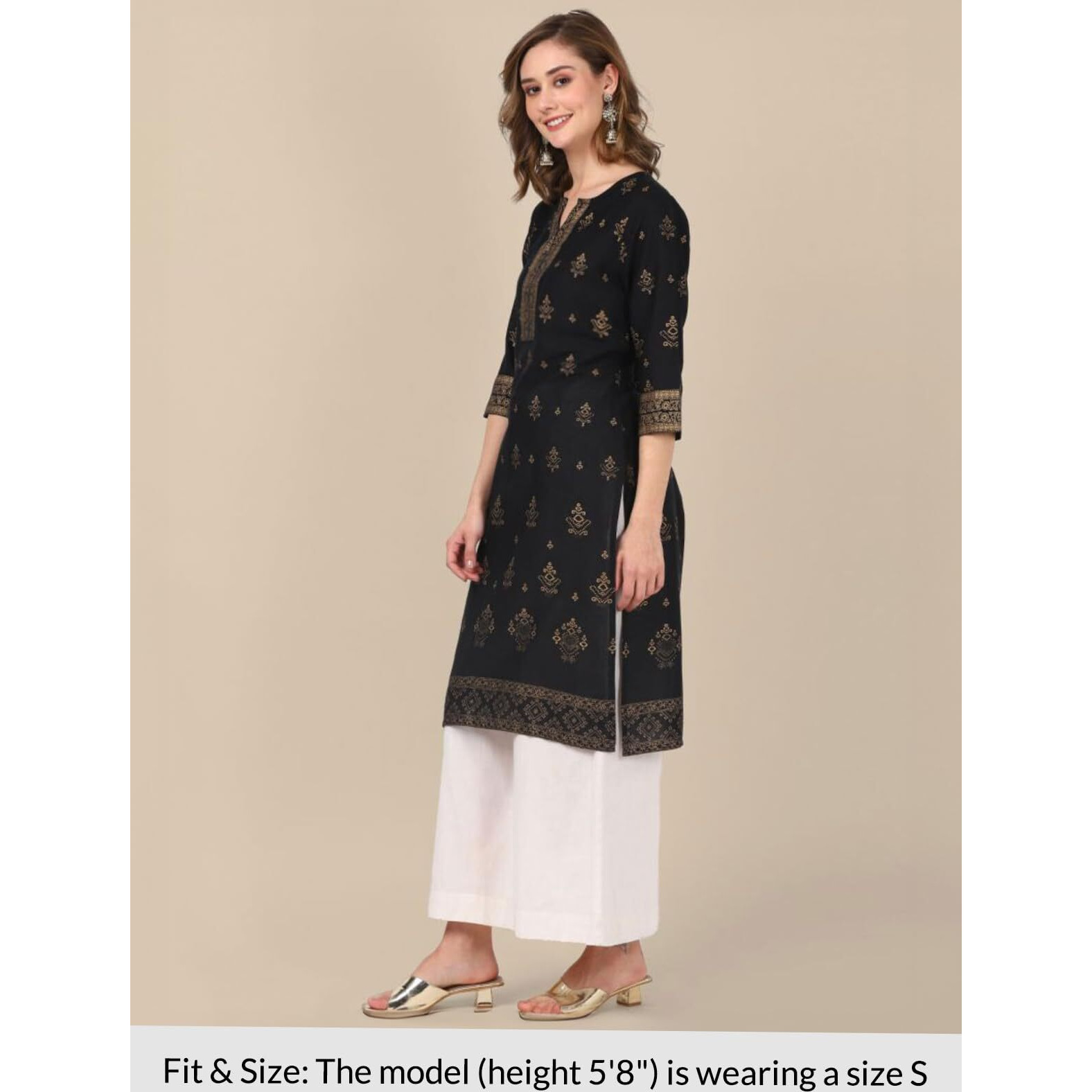 rangita Black Cotton Knee Length Printed Straight Kurti for Women | Kurta for Women_XL