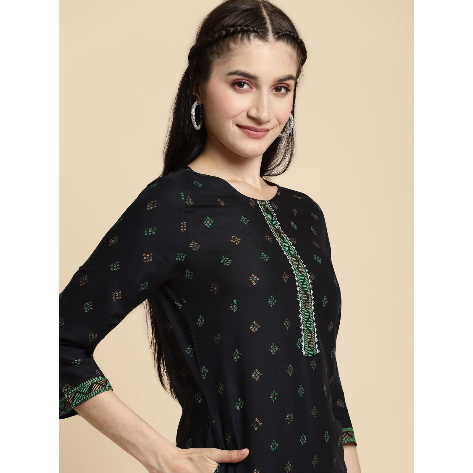 rangita Navy Rayon Knee Length Printed Straight Kurti for Women | Kurta for Women_3XL