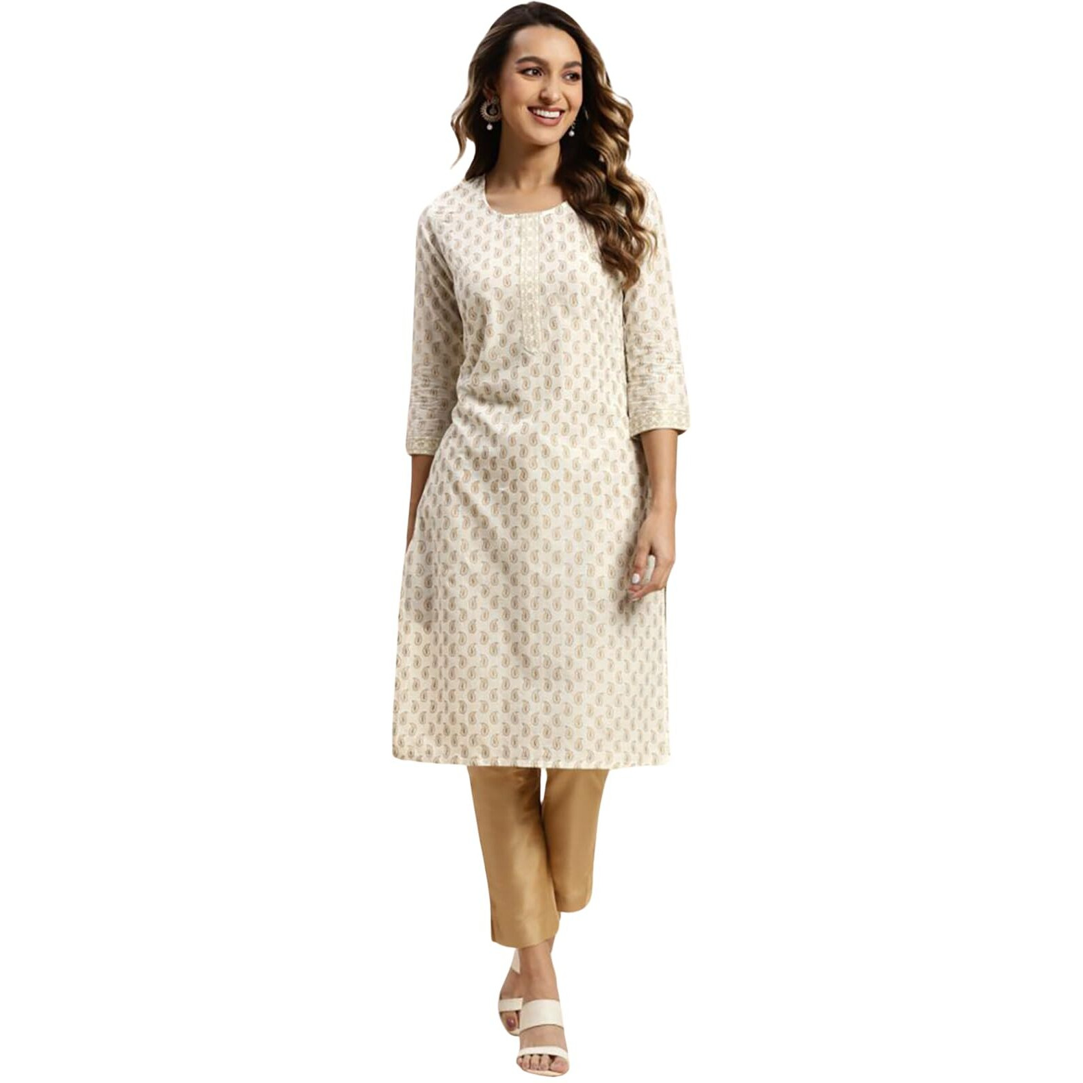 rangita Off White Cotton Knee Length Printed Straight Kurti for Women | Kurta for Women_3XL