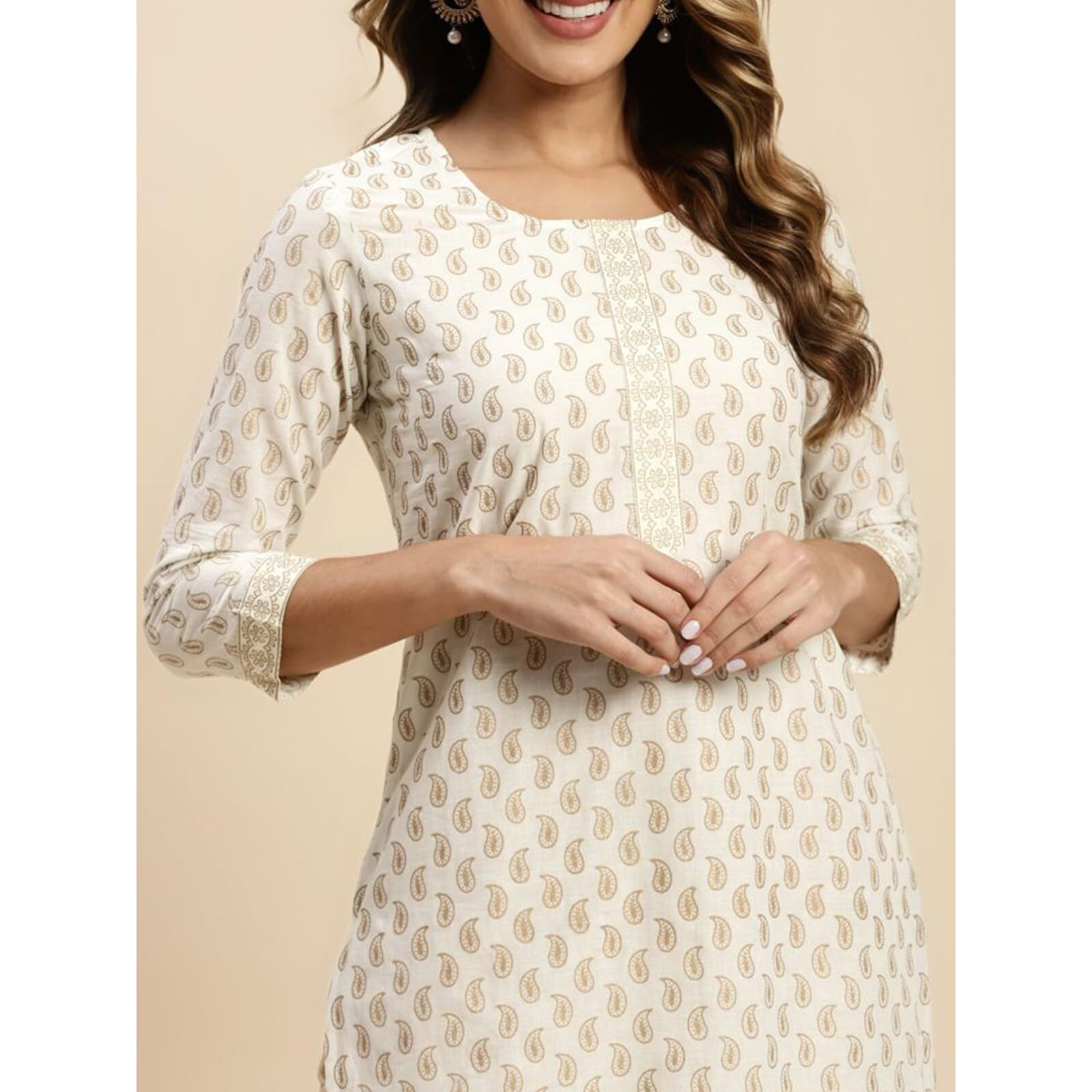 rangita Off White Cotton Knee Length Printed Straight Kurti for Women | Kurta for Women_3XL