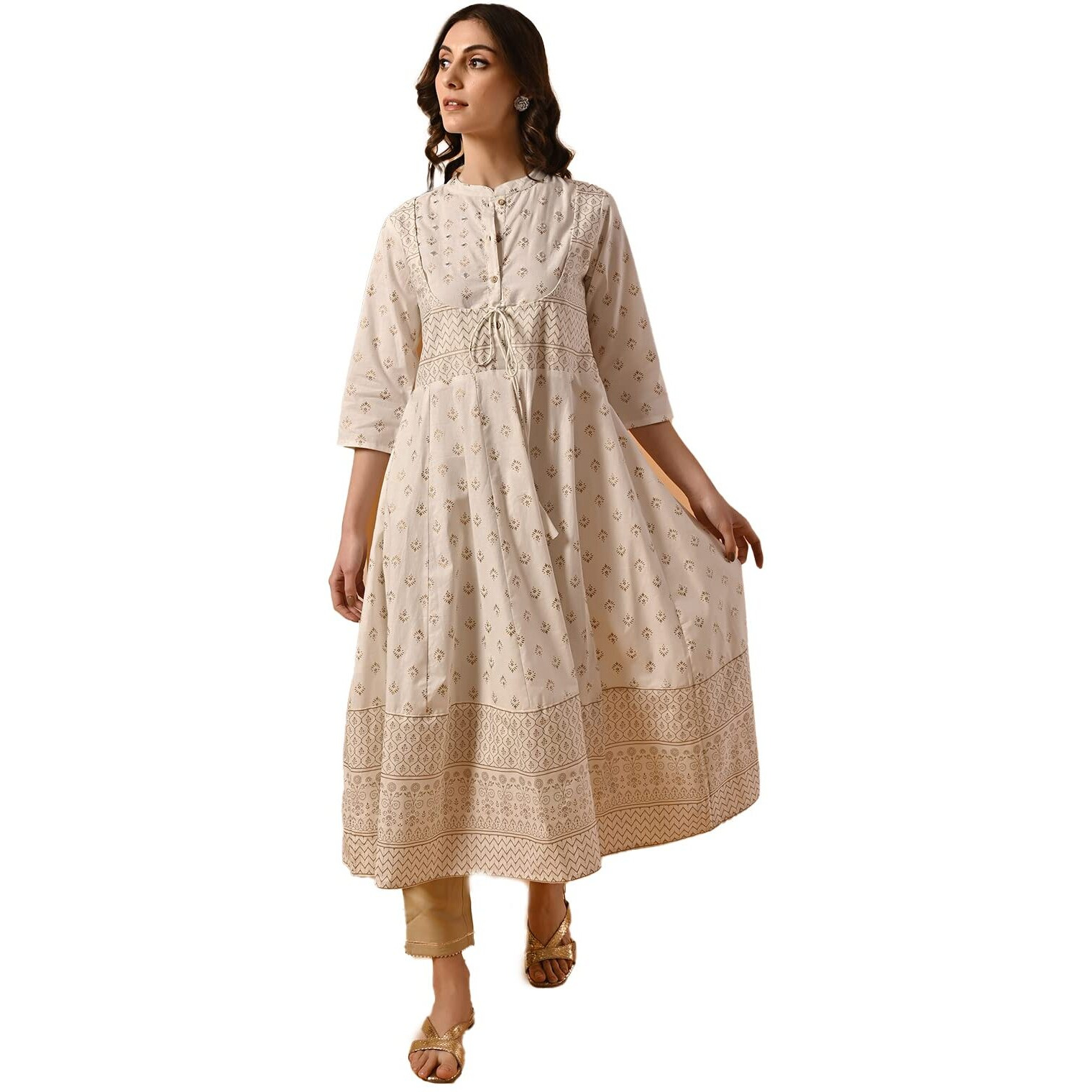 rangita Off White Cotton Calf Length Printed Anarkali Kurti for Women | Kurta for Women_L