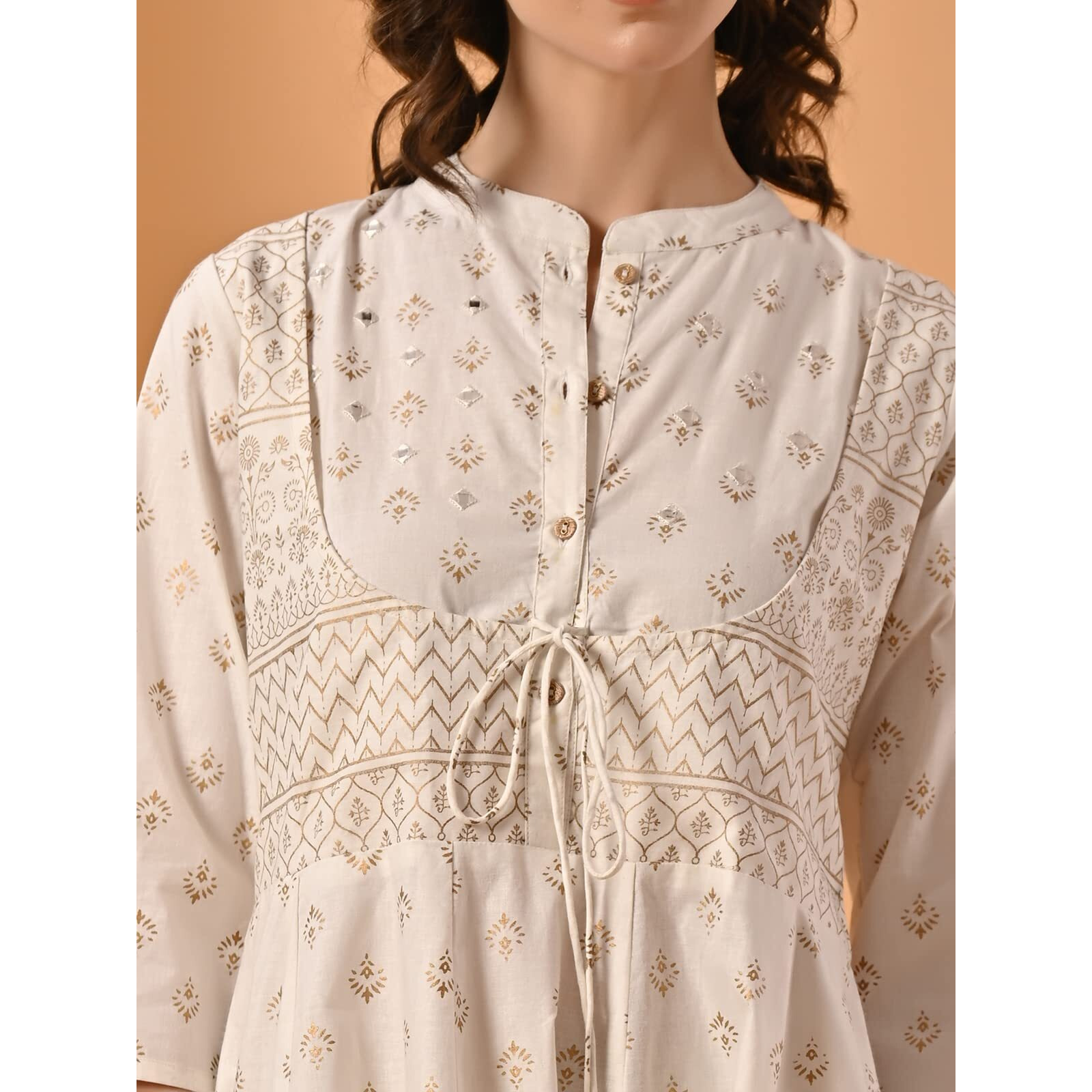 rangita Off White Cotton Calf Length Printed Anarkali Kurti for Women | Kurta for Women_L