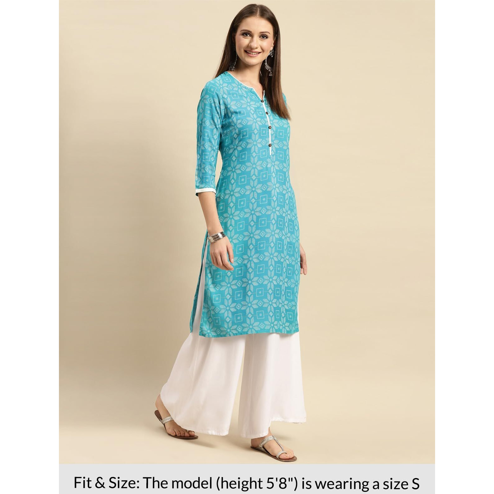 rangita Turquoise Rayon Knee Length Printed Straight Kurti for Women | Kurta for Women_2XL