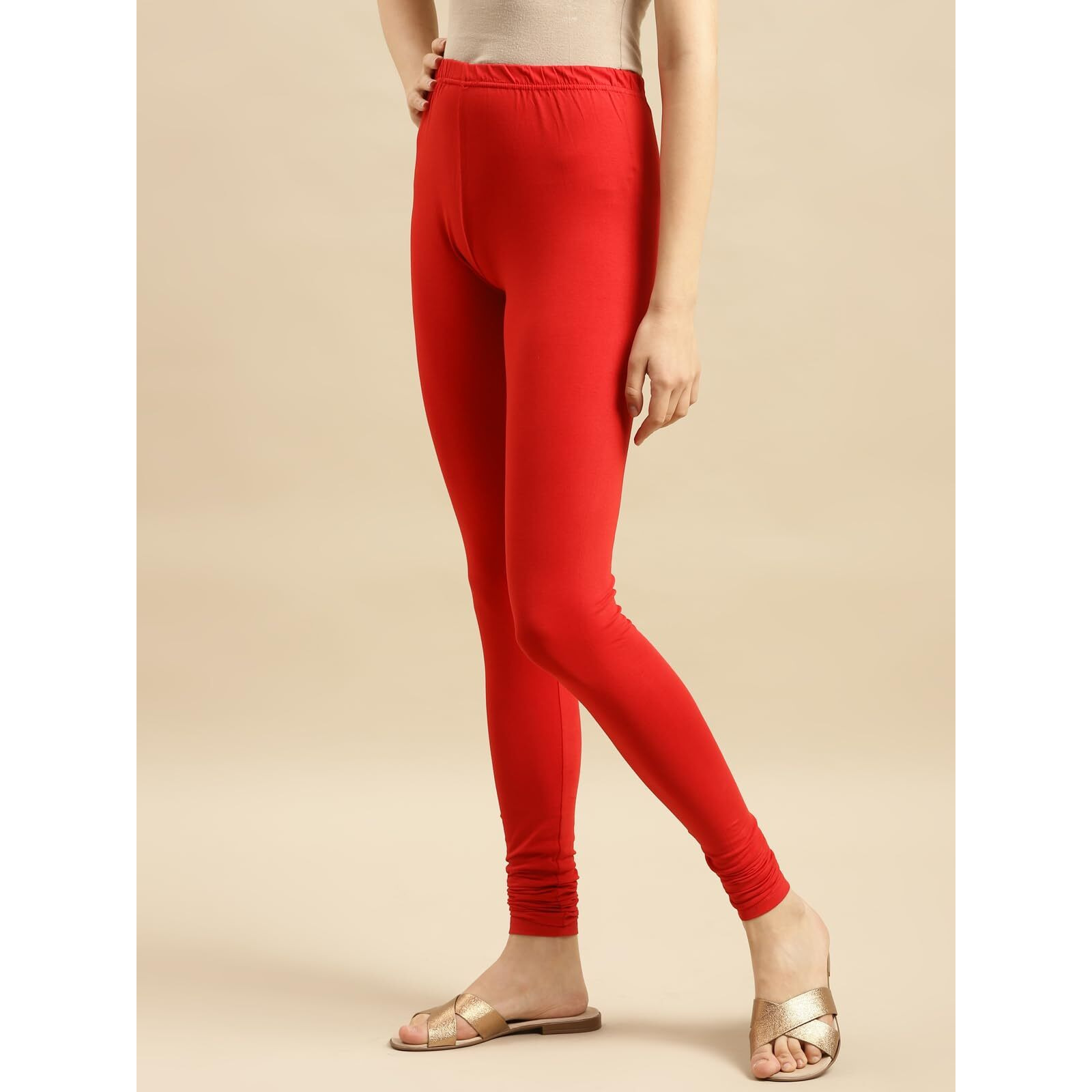 rangita Women Cotton Red Solid Full Length Churidar, M