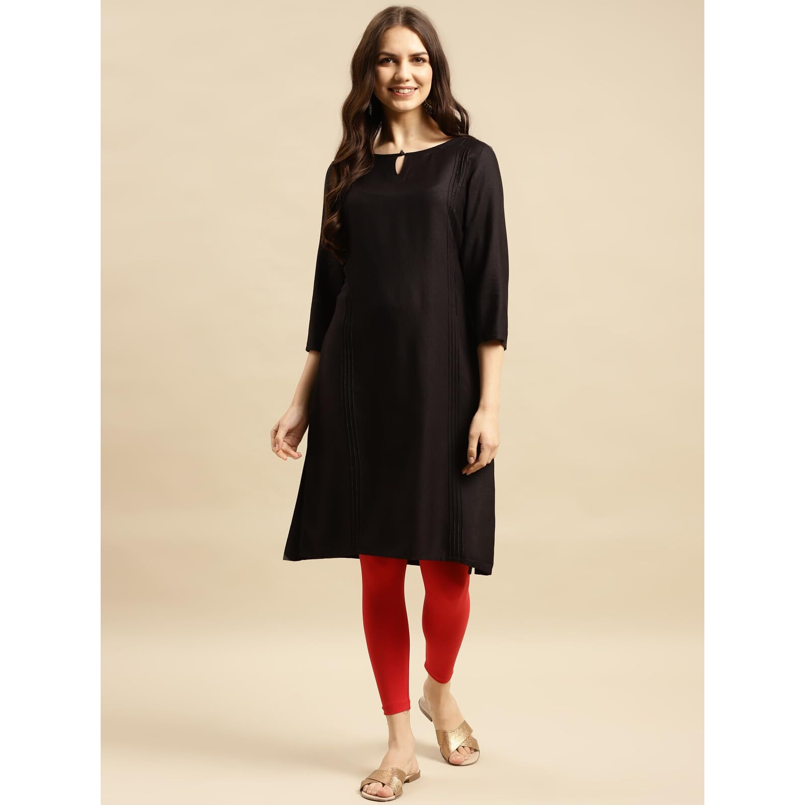 rangita Women Cotton Red Solid Ankle Length Legging, S