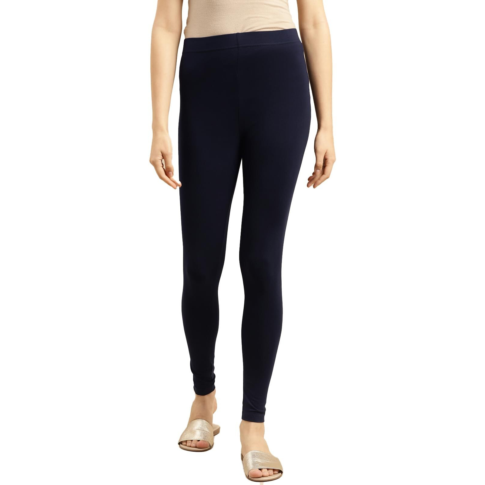 rangita Women Cotton Navy Blue Solid Ankle Length Legging, S