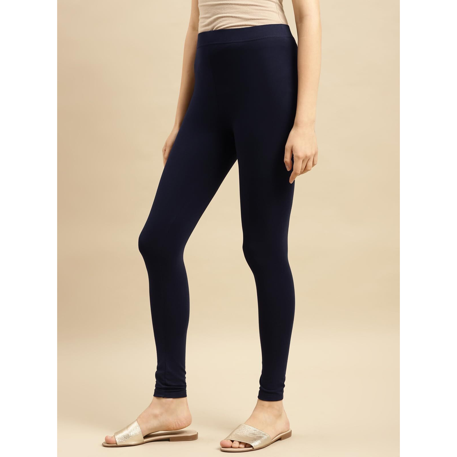 rangita Women Cotton Navy Blue Solid Ankle Length Legging, S