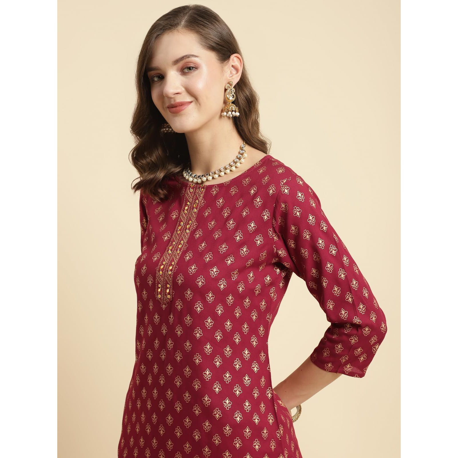 rangita Maroon Rayon Knee Length Embroidered Straight Kurti for Women | Kurta for Women_M