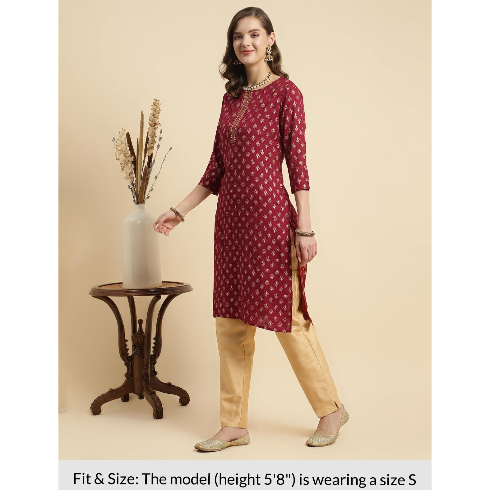 rangita Maroon Rayon Knee Length Embroidered Straight Kurti for Women | Kurta for Women_M