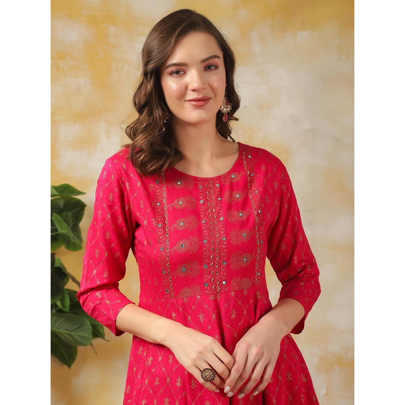 rangita Pink Rayon Calf Length Embroidered Anarkali Kurti for Women | Kurta for Women_L