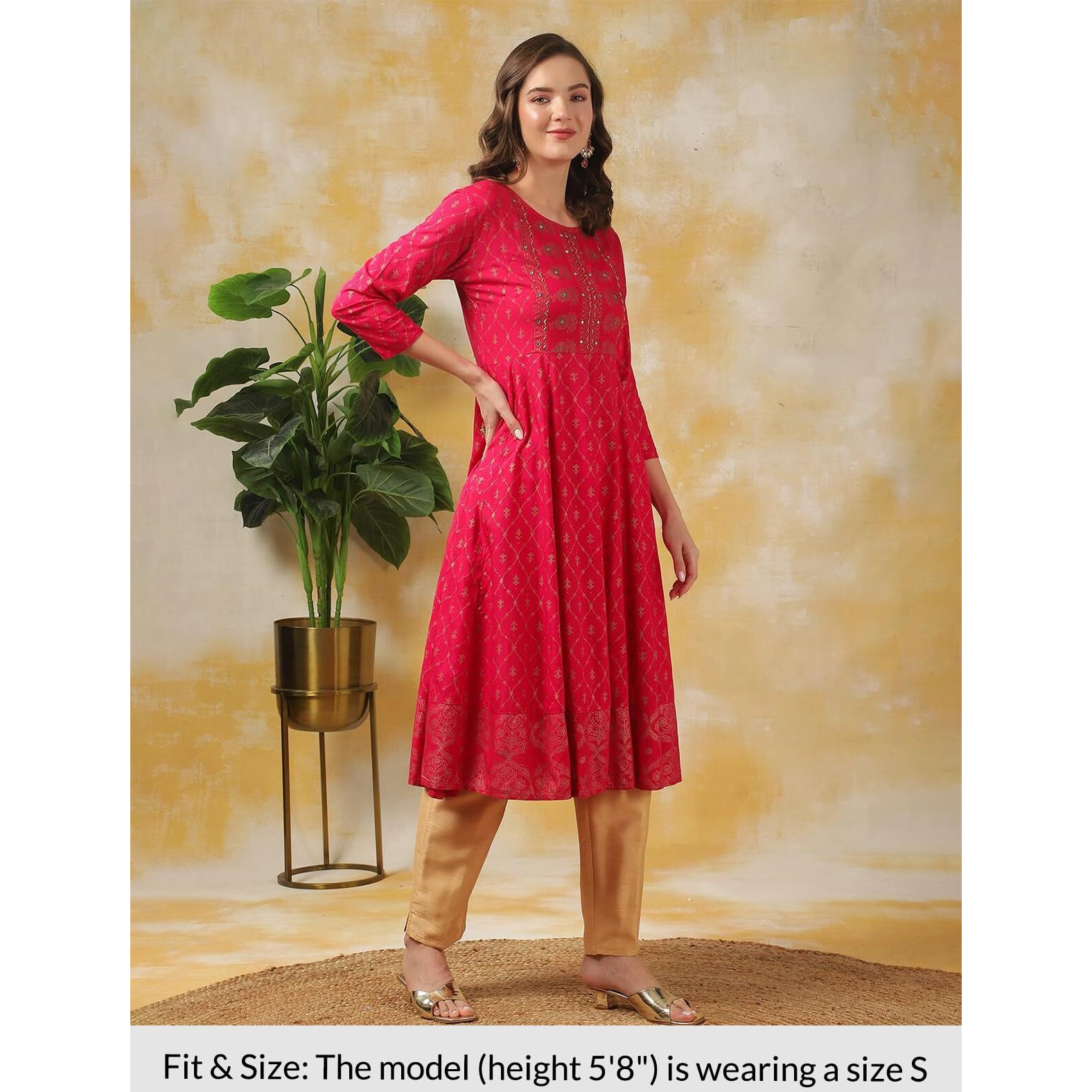 rangita Pink Rayon Calf Length Embroidered Anarkali Kurti for Women | Kurta for Women_L