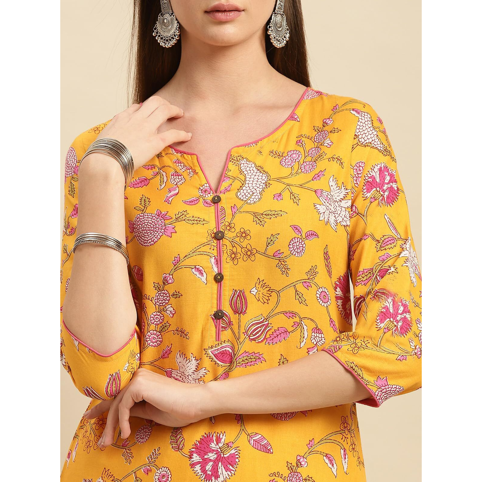 rangita Yellow & Purple 100% Cotton Knee Length Printed Straight Kurti for Women | Kurta for Women_L (Pack of 2)