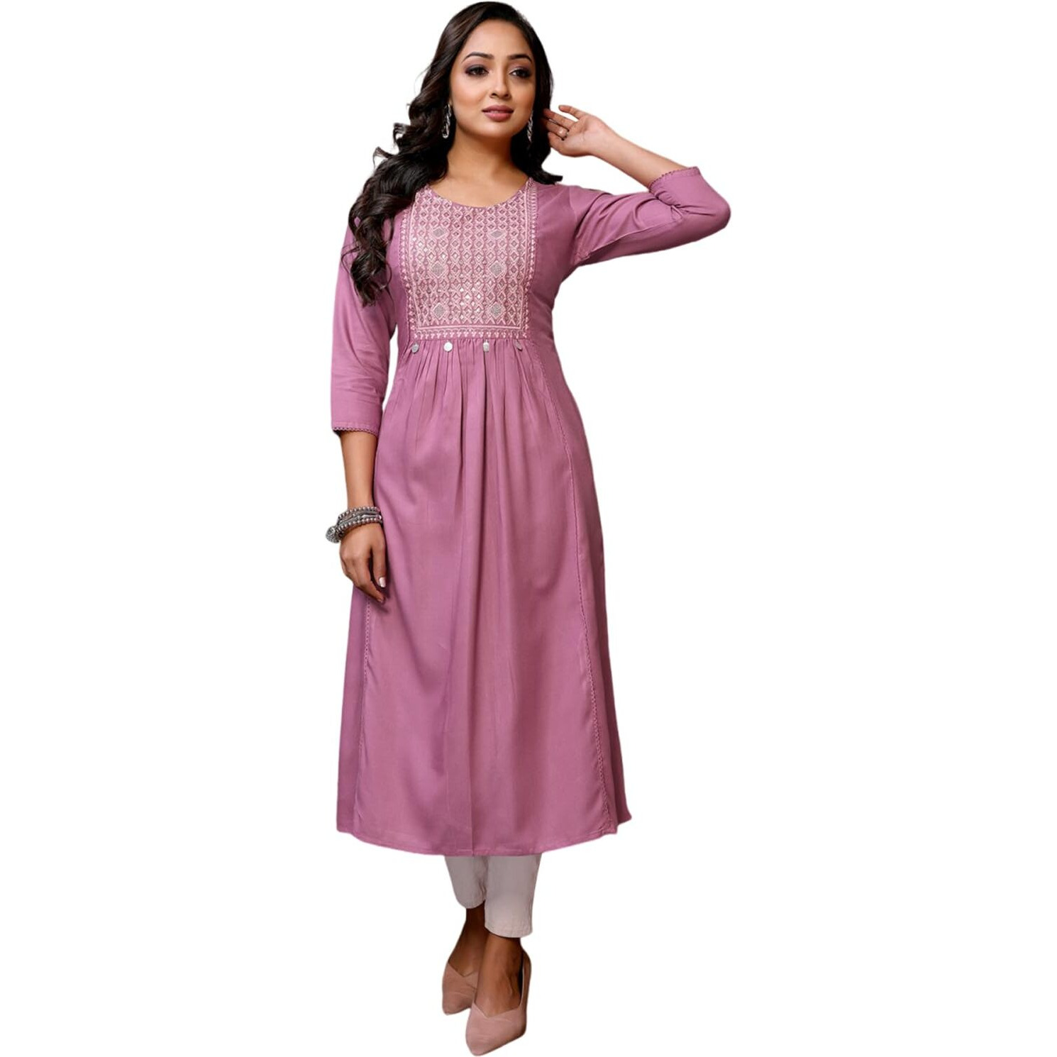rangita Wine Rayon Calf Length Embroidered A-Line Kurti | Kurta for Women_3XL