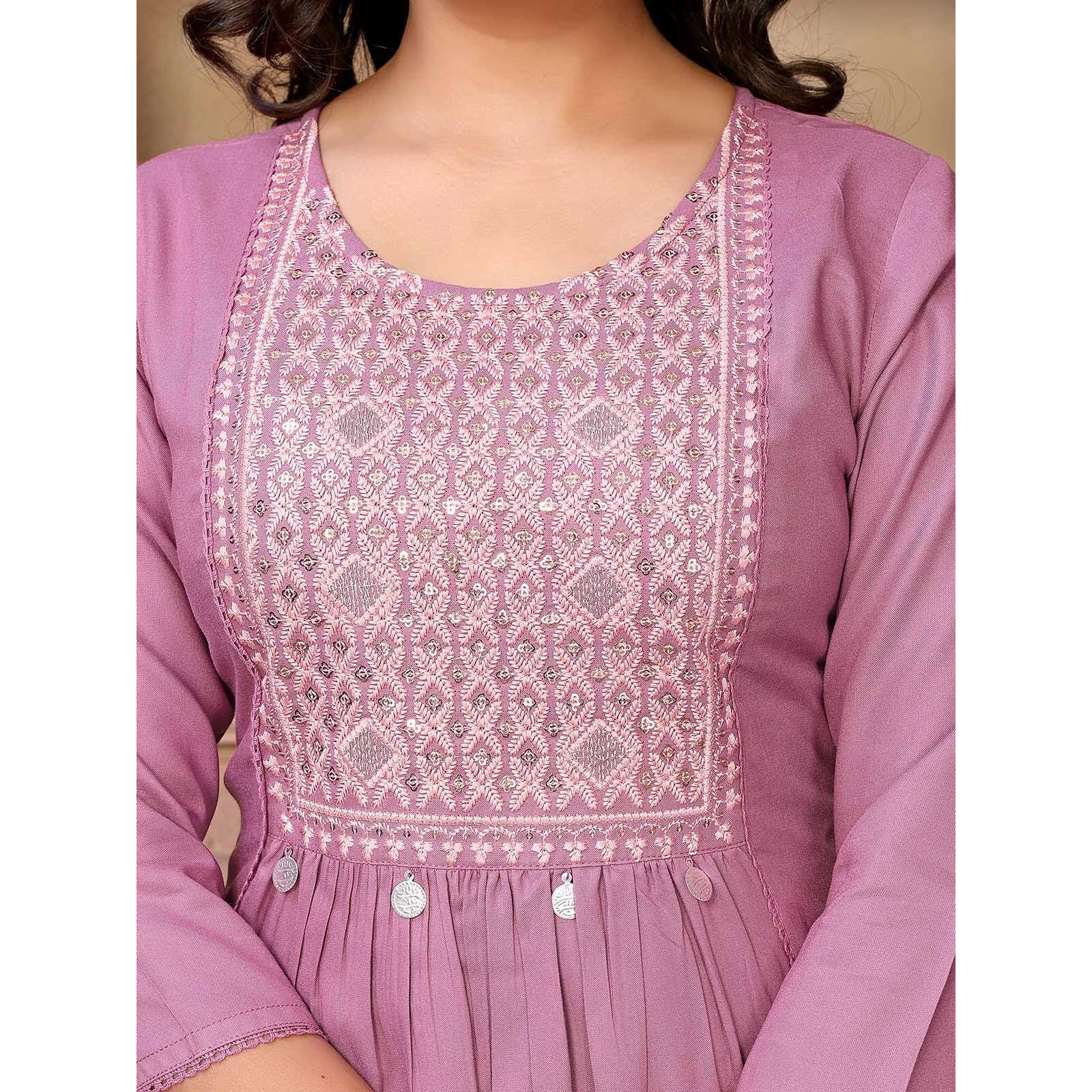 rangita Wine Rayon Calf Length Embroidered A-Line Kurti | Kurta for Women_3XL