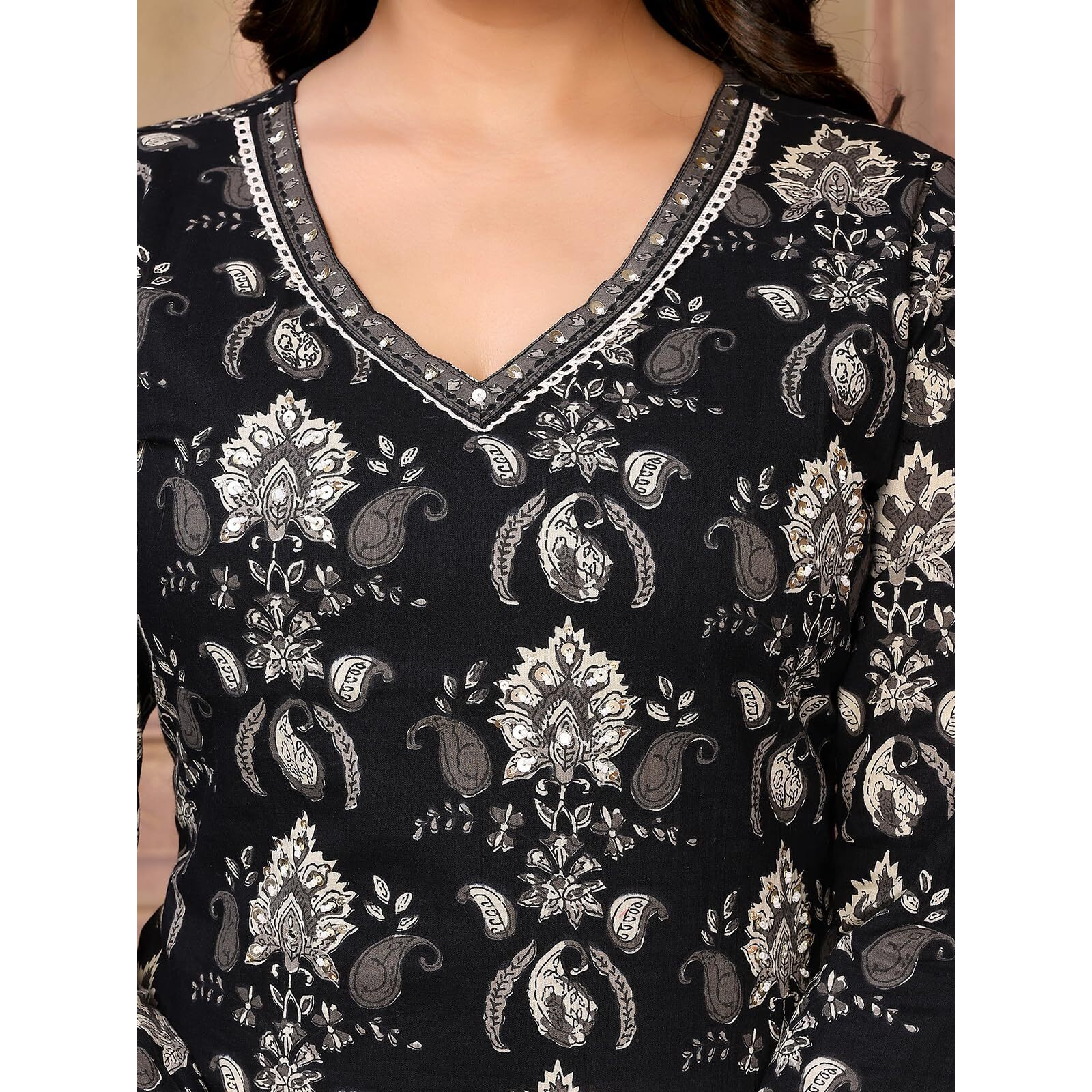 rangita Black Cotton Calf Length Embroidered Straight Kurti | Kurta for Women_M