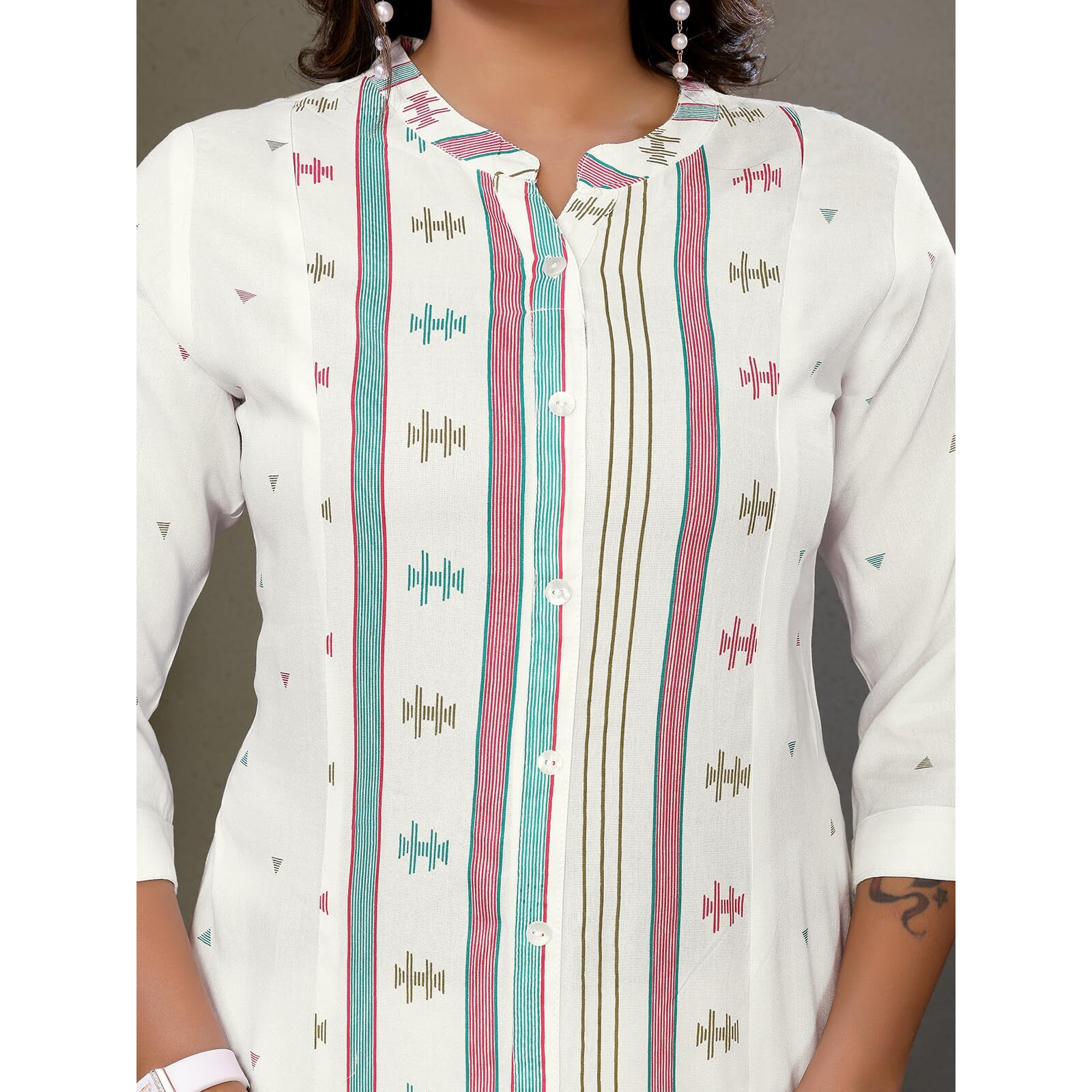 rangita Off White Rayon Calf Length Printed A-Line Kurti | Kurta for Women_S