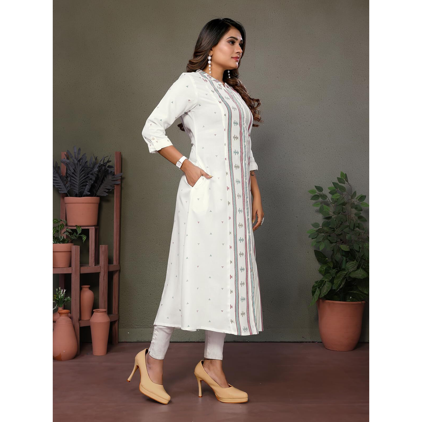 rangita Off White Rayon Calf Length Printed A-Line Kurti | Kurta for Women_S