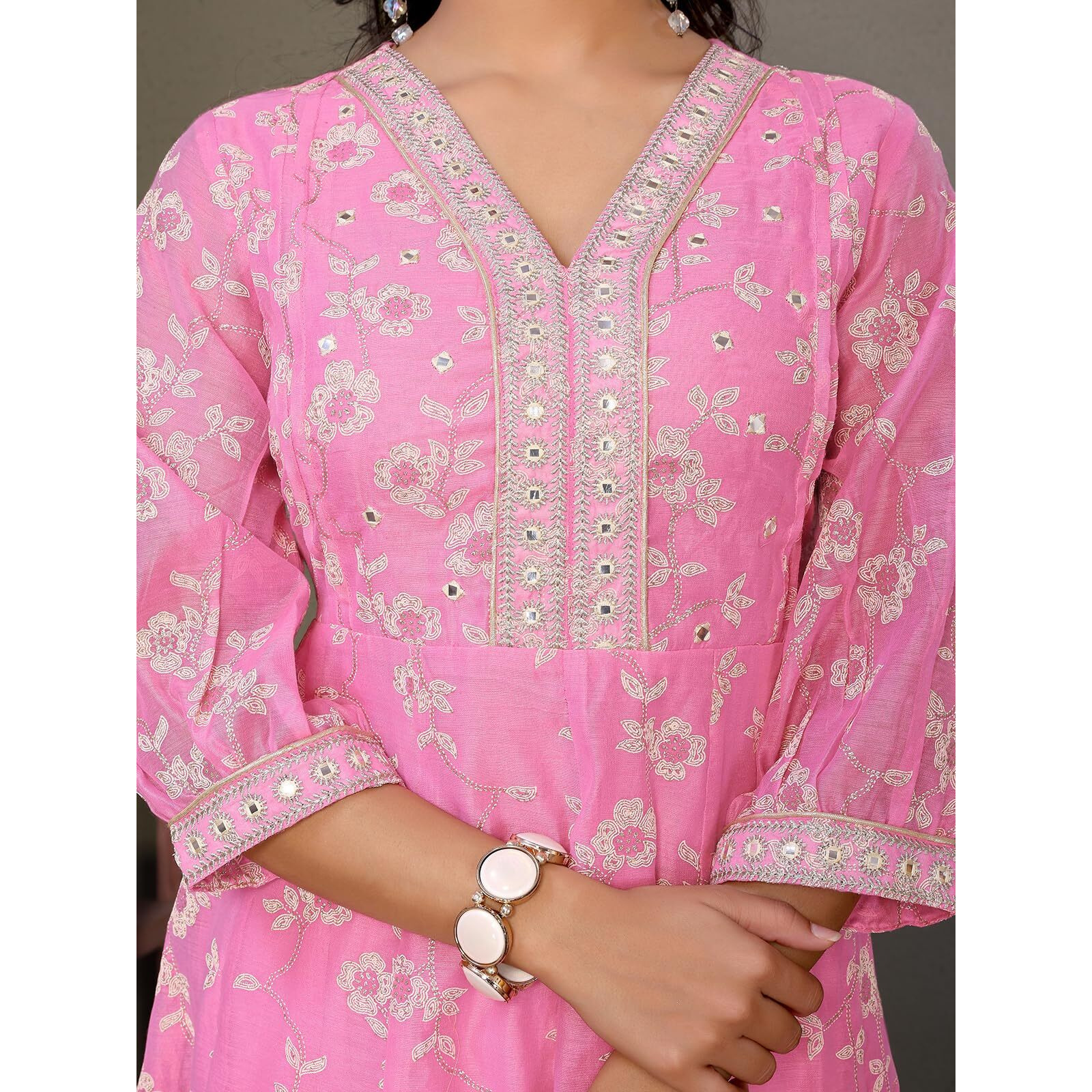 rangita Pink Chanderi Embroidered Calf Length Anarkali Kurti | Kurta for Women_XL