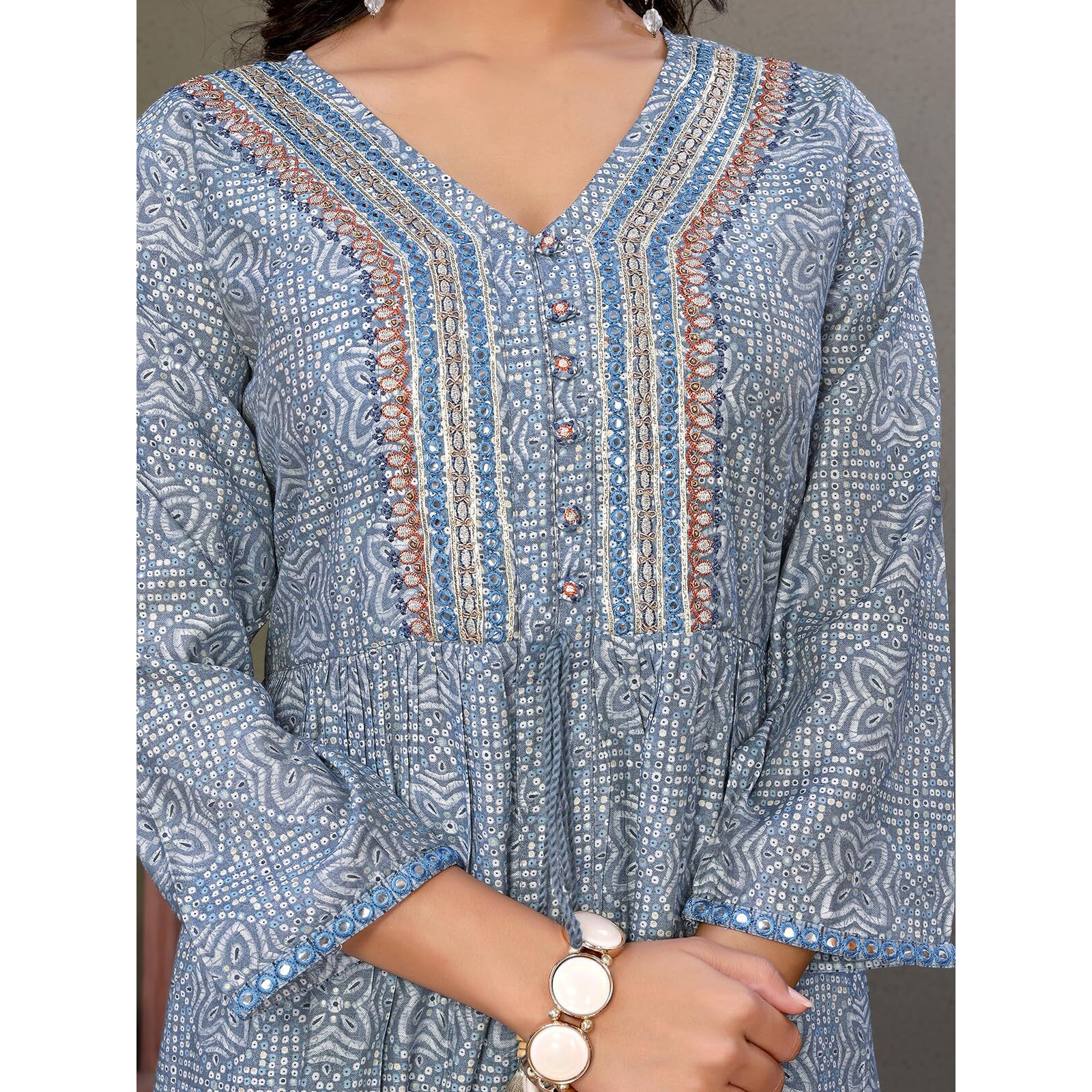 rangita Grey Silk Blend Embroidered Calf Length Flared Kurta with Pant and Dupatta | Kurta Set For Women_XL