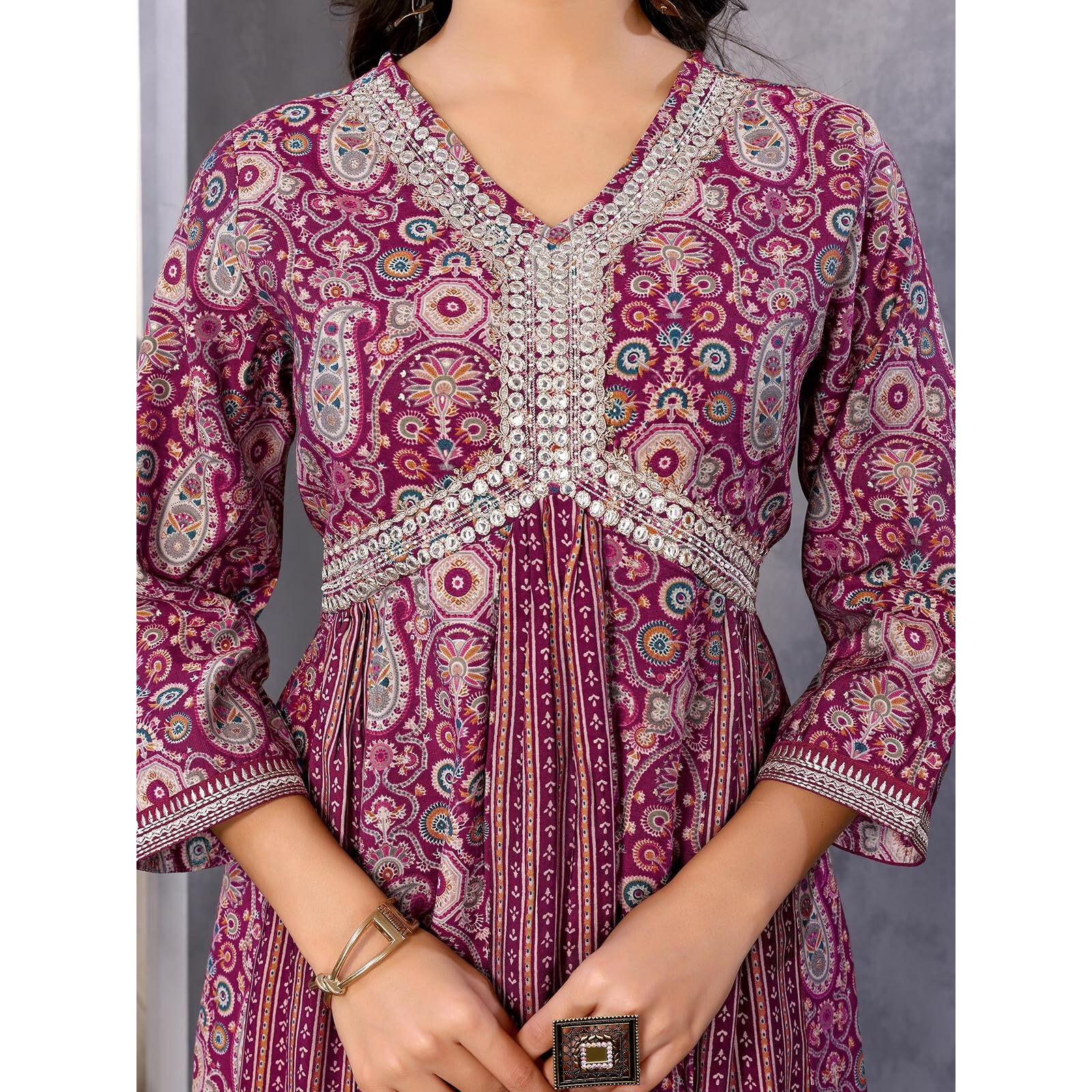 rangita Wine Silk Blend Embroidered Calf Length Anarkali Kurta with Pant and Dupatta | Kurta Set For Women_XL