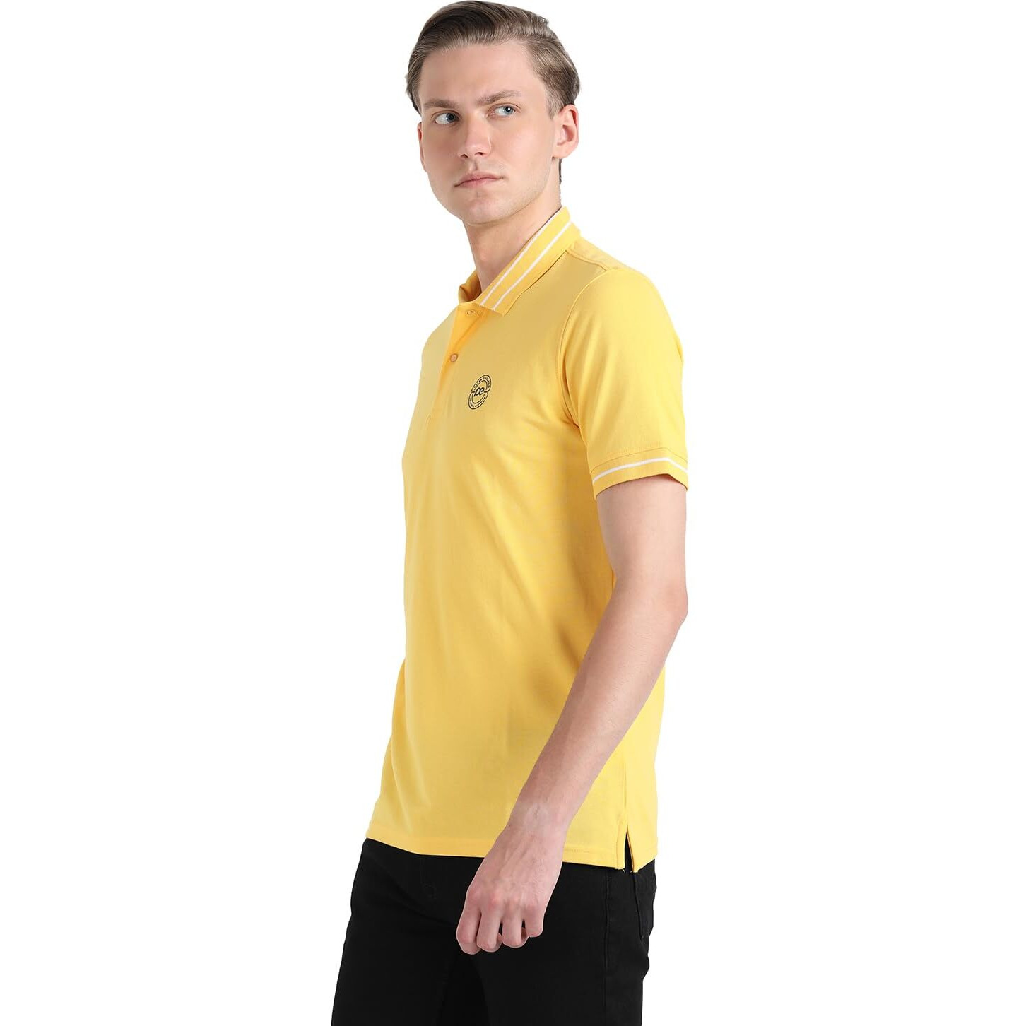 Peter England Men's Regular Fit Branded Insignia Half Sleeve Polo T-Shirt | Cotton Rich | Premium Pique Weave