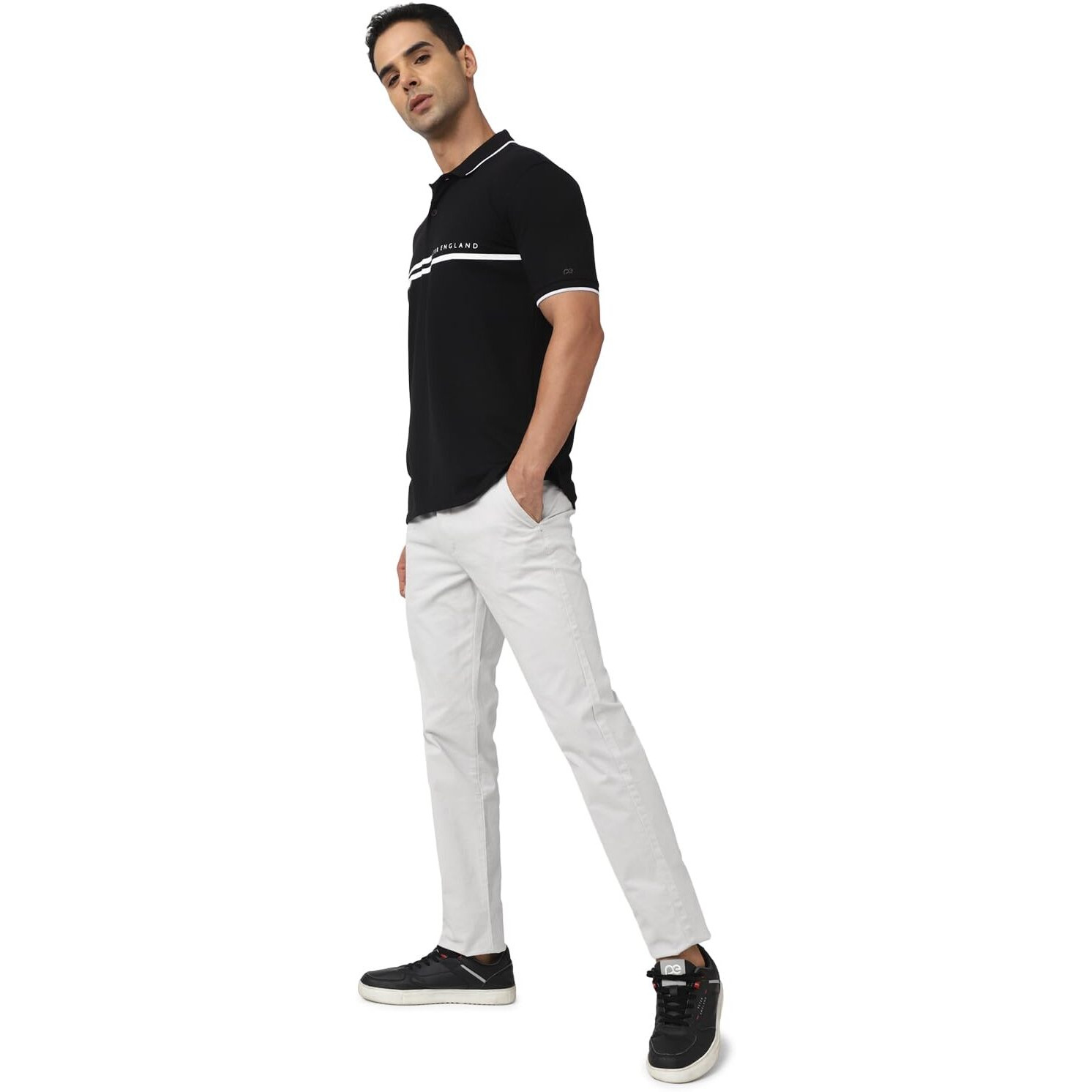 Peter England Men's Everyday Solid Regular Fit Polo | Cotton Rich | Premium Pique Weave Black