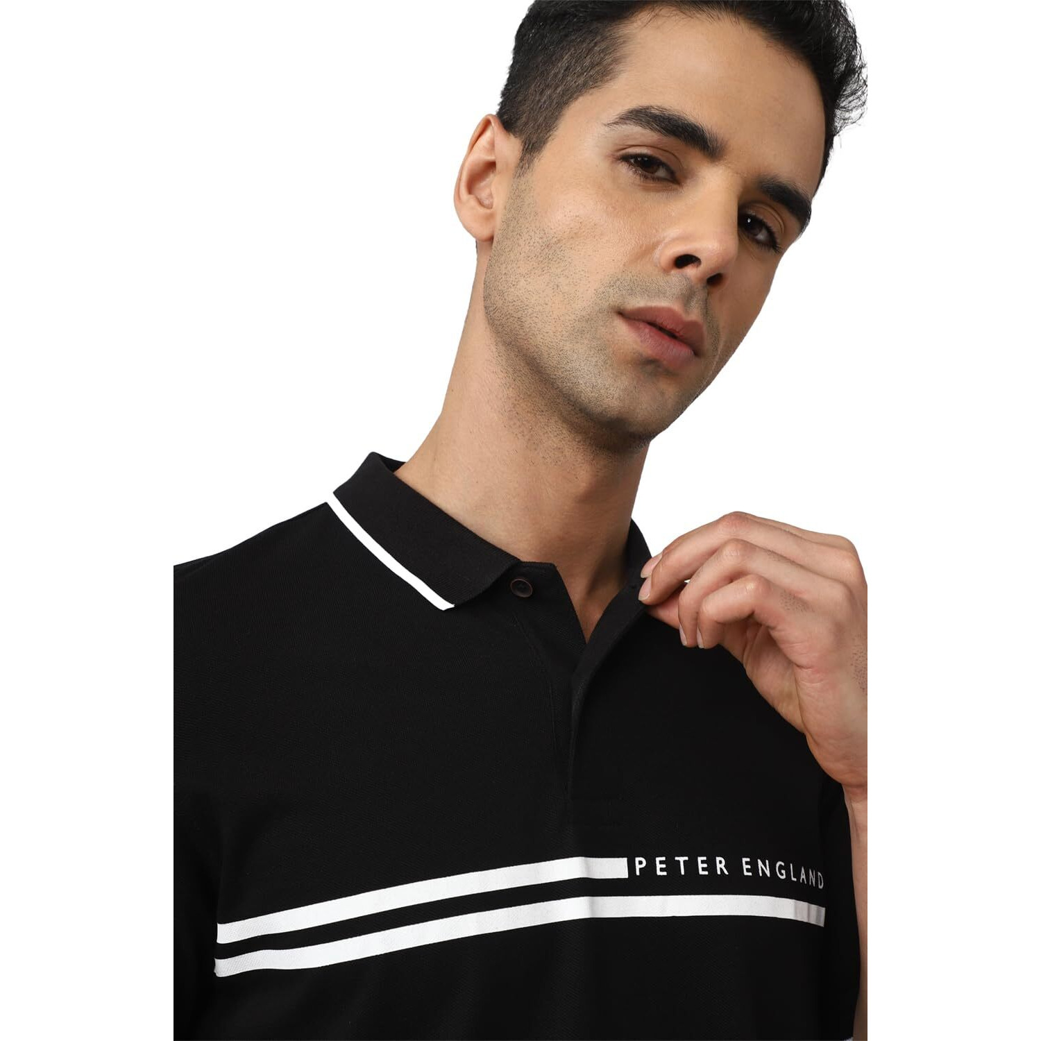 Peter England Men's Everyday Solid Regular Fit Polo | Cotton Rich | Premium Pique Weave Black