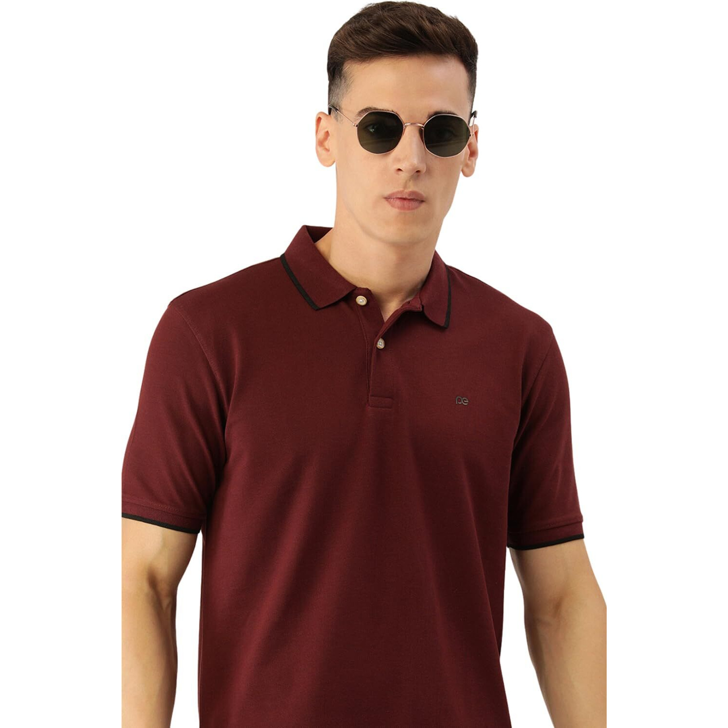 Peter England Men's Snug Fit Solid Polo T-Shirt with Coloured Collar Tipping| Cotton Rich| Premium Pique Weave Maroon