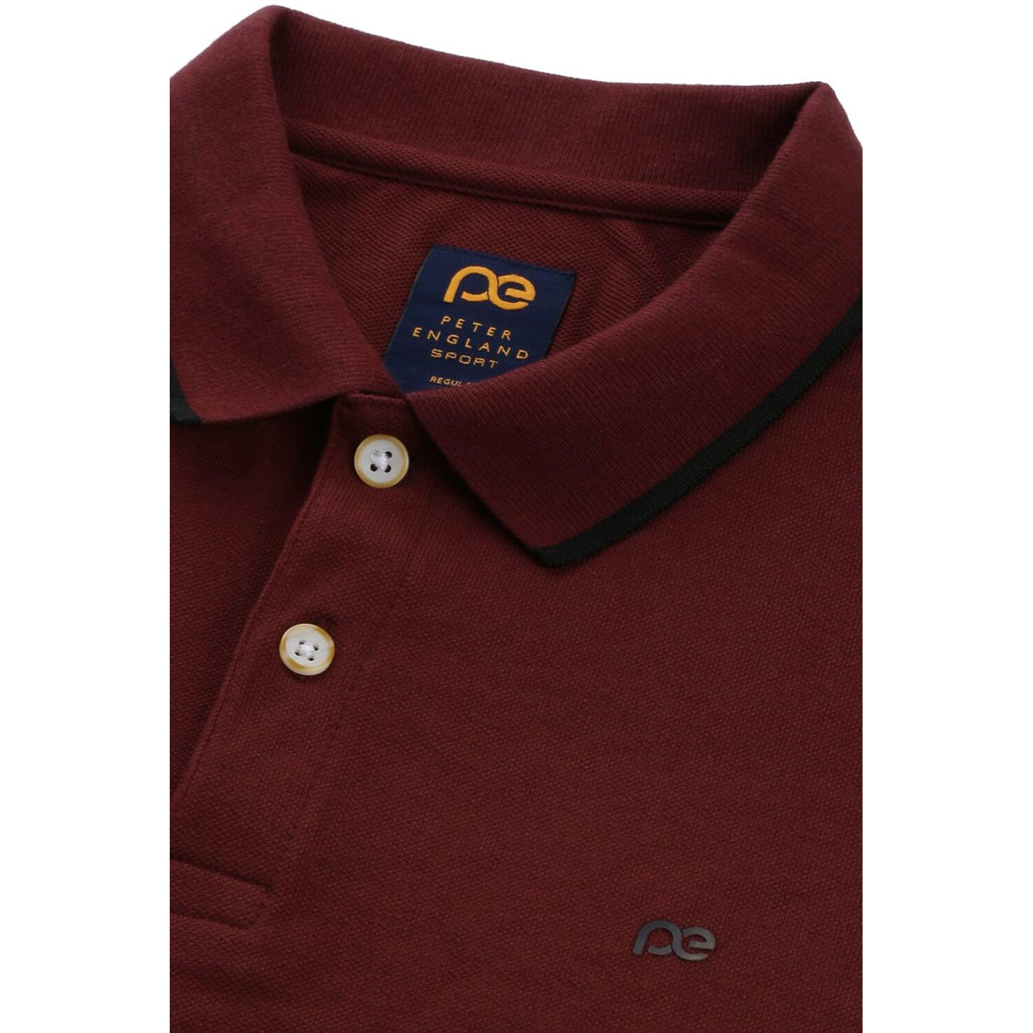 Peter England Men's Snug Fit Solid Polo T-Shirt with Coloured Collar Tipping| Cotton Rich| Premium Pique Weave Maroon