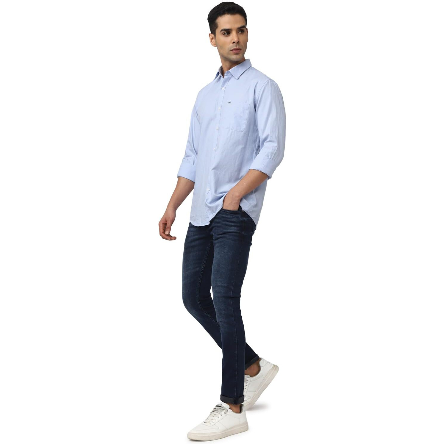 Peter England Men's Classic Slim Fit Full Sleeve Oxford Shirt | 100% Cotton Light Blue