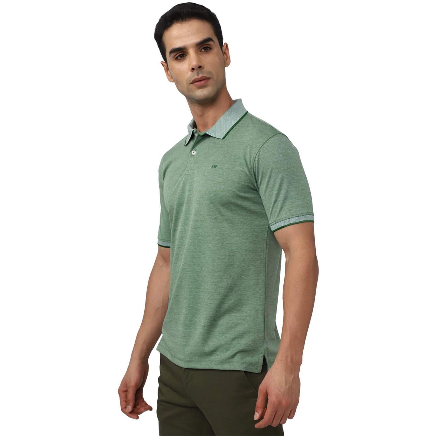Peter England Men's Premium Branded Regular Fit Half Sleeve Polo T-Shirt | Cotton Rich | Birds Eye Interlock Weave Green
