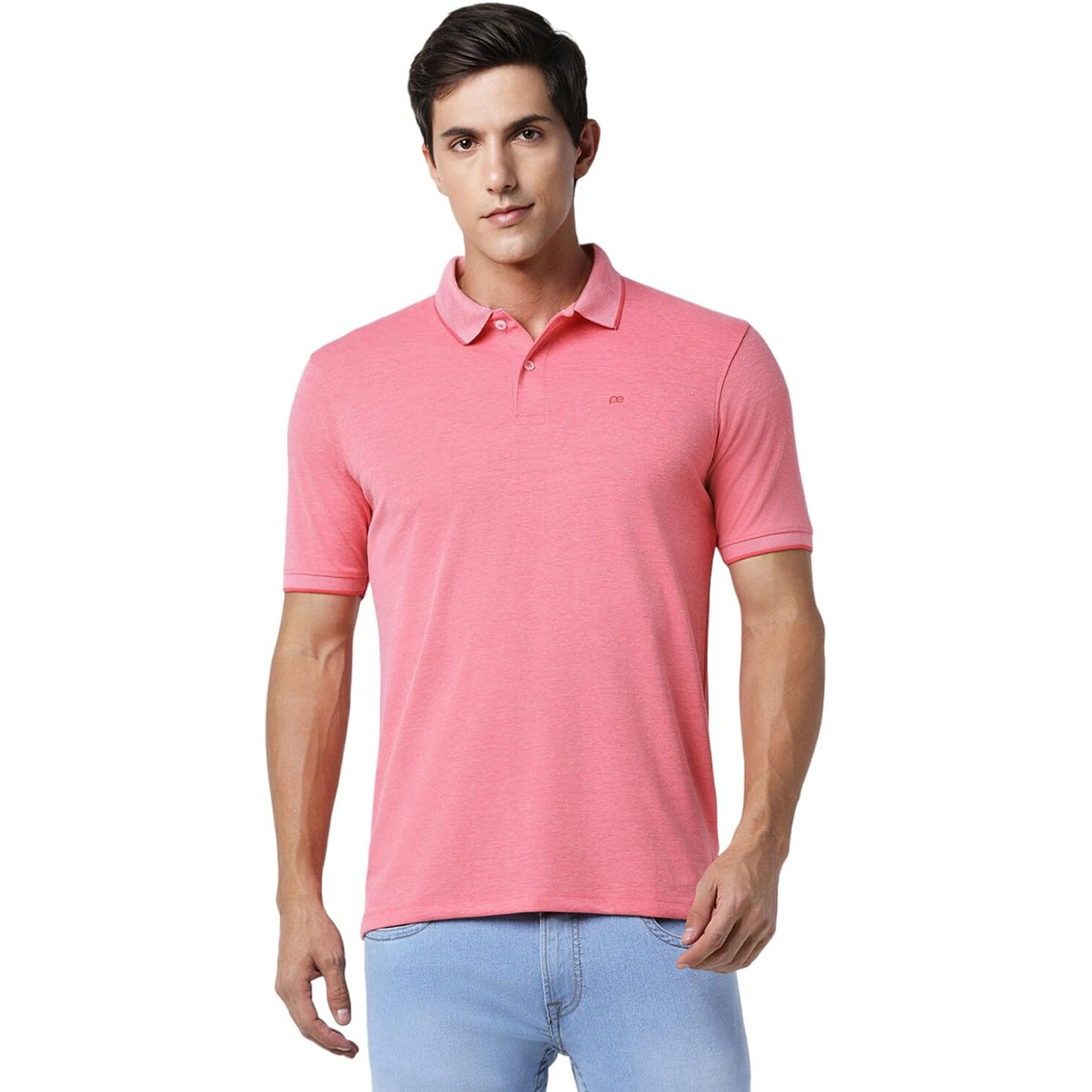 Peter England Men's Premium Branded Regular Fit Half Sleeve Polo T-Shirt | Cotton Rich | Birds Eye Interlock Weave
