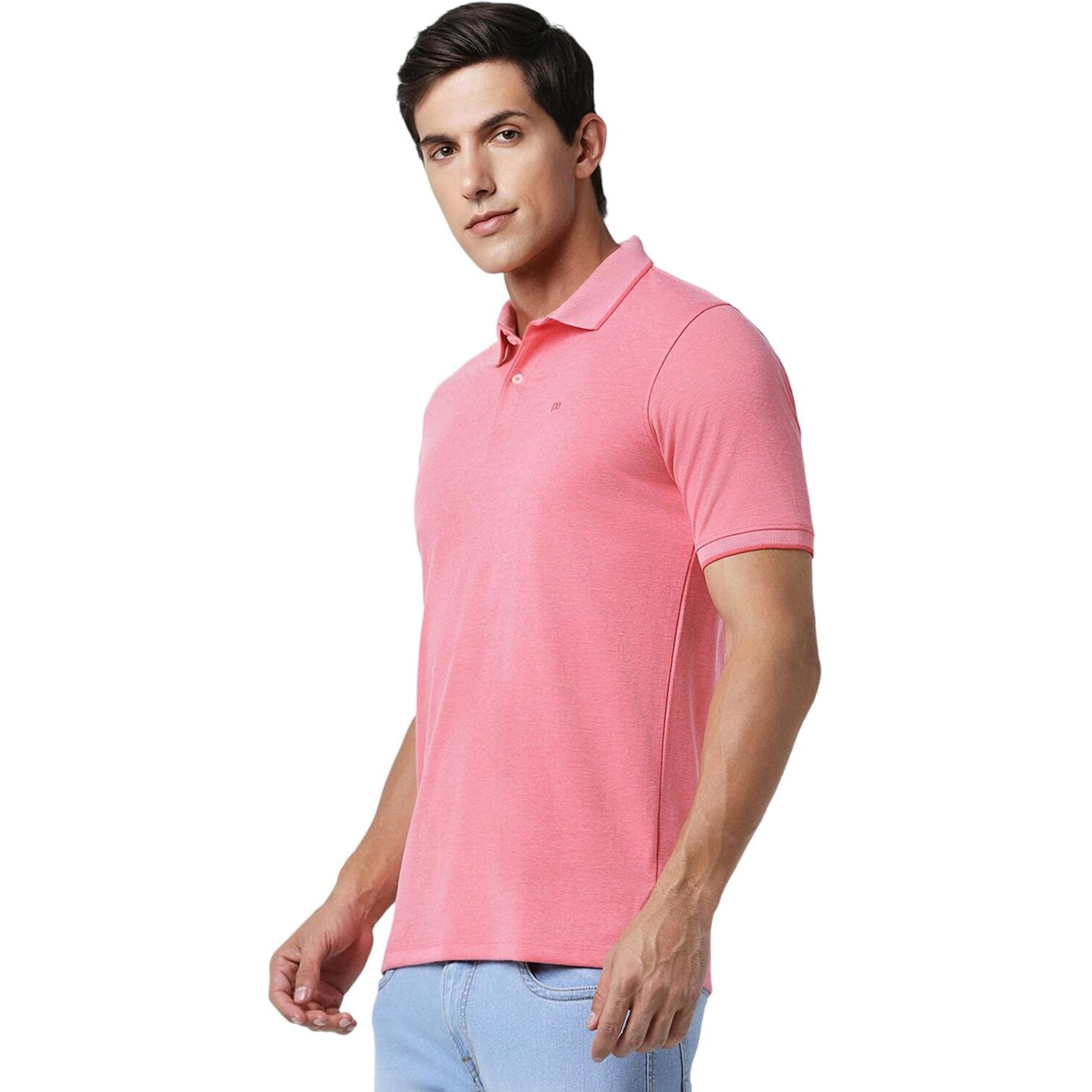 Peter England Men's Premium Branded Regular Fit Half Sleeve Polo T-Shirt | Cotton Rich | Birds Eye Interlock Weave