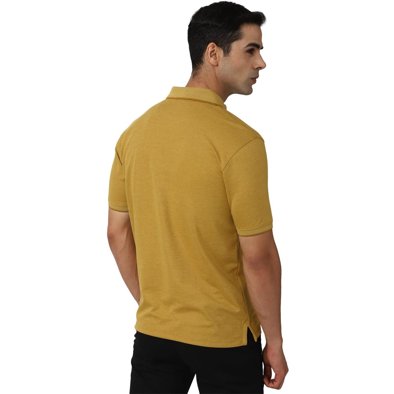 Peter England Men's Premium Branded Regular Fit Half Sleeve Polo T-Shirt with Pocket | Cotton Rich | Birds Eye Interlock Weave Gold
