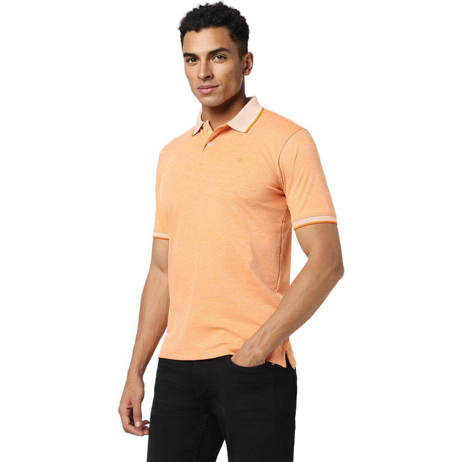 Peter England Men's Premium Branded Regular Fit Half Sleeve Polo T-Shirt | Cotton Rich | Birds Eye Interlock Weave Orange
