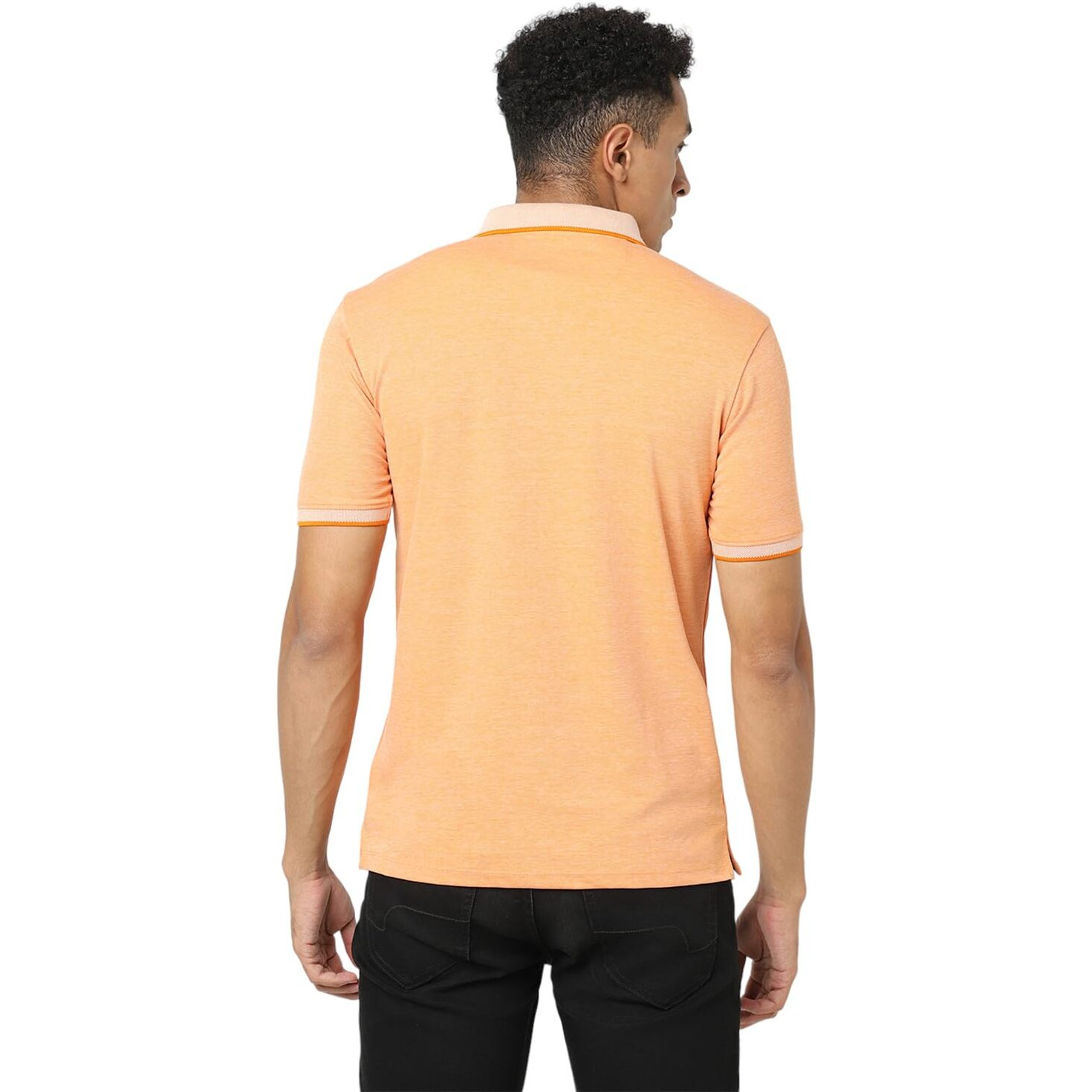 Peter England Men's Premium Branded Regular Fit Half Sleeve Polo T-Shirt | Cotton Rich | Birds Eye Interlock Weave Orange