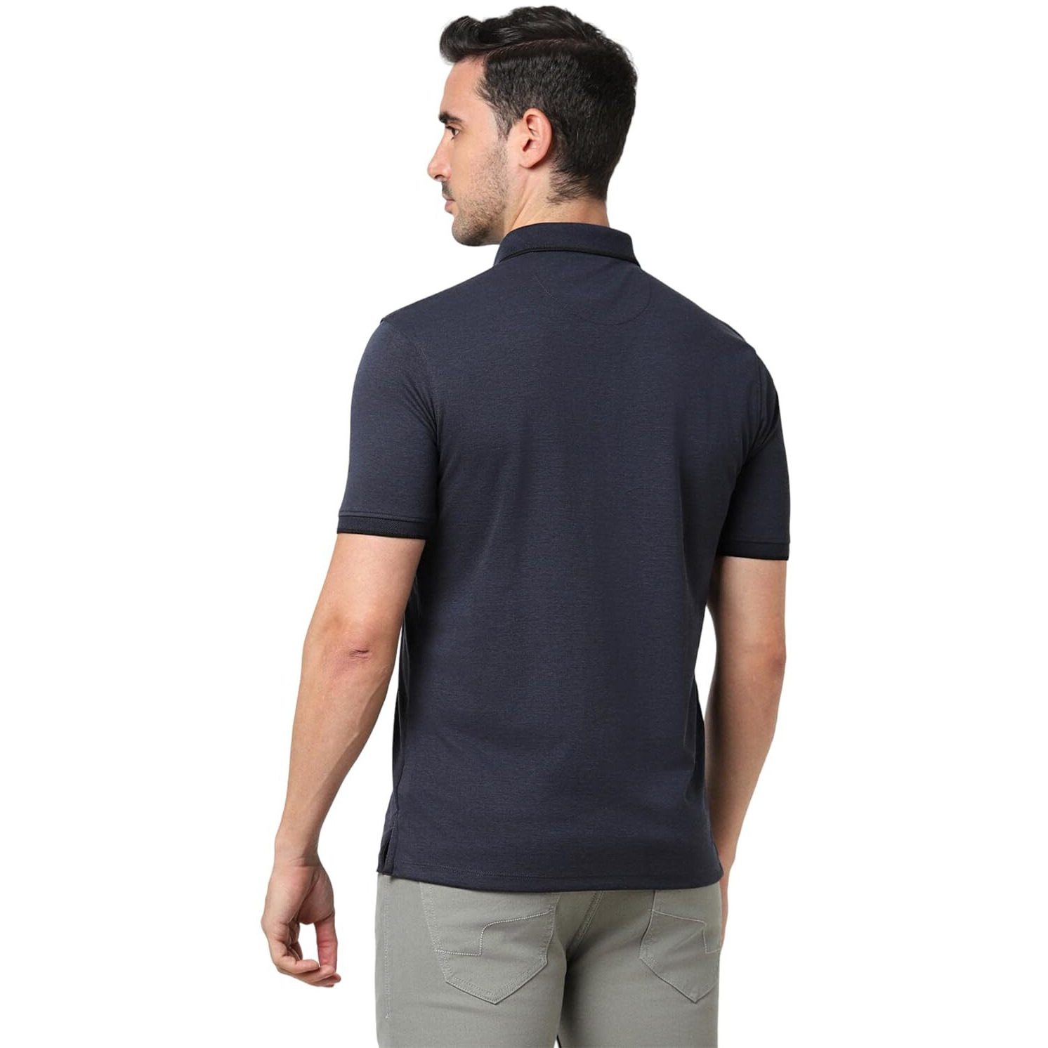 Peter England Men's Premium Branded Regular Fit Half Sleeve Polo T-Shirt with Pocket | Cotton Rich | Birds Eye Interlock Weave Dark Navy