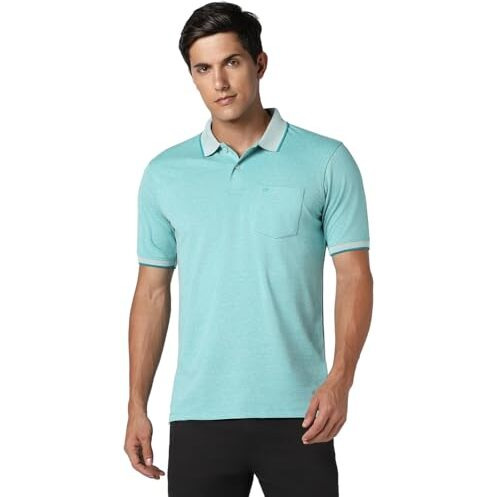 Peter England Men's Premium Branded Regular Fit Half Sleeve Polo T-Shirt with Pocket | Cotton Rich | Birds Eye Interlock Weave
