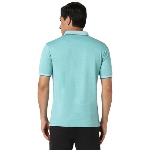 Peter England Men's Premium Branded Regular Fit Half Sleeve Polo T-Shirt with Pocket | Cotton Rich | Birds Eye Interlock Weave