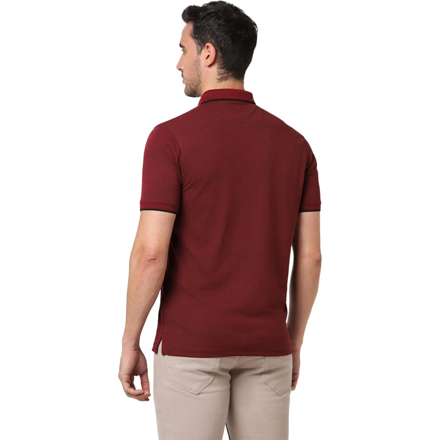 Peter England Men's Premium Branded Regular Fit Half Sleeve Polo T-Shirt with Pocket | Cotton Rich | Birds Eye Interlock Weave Maroon