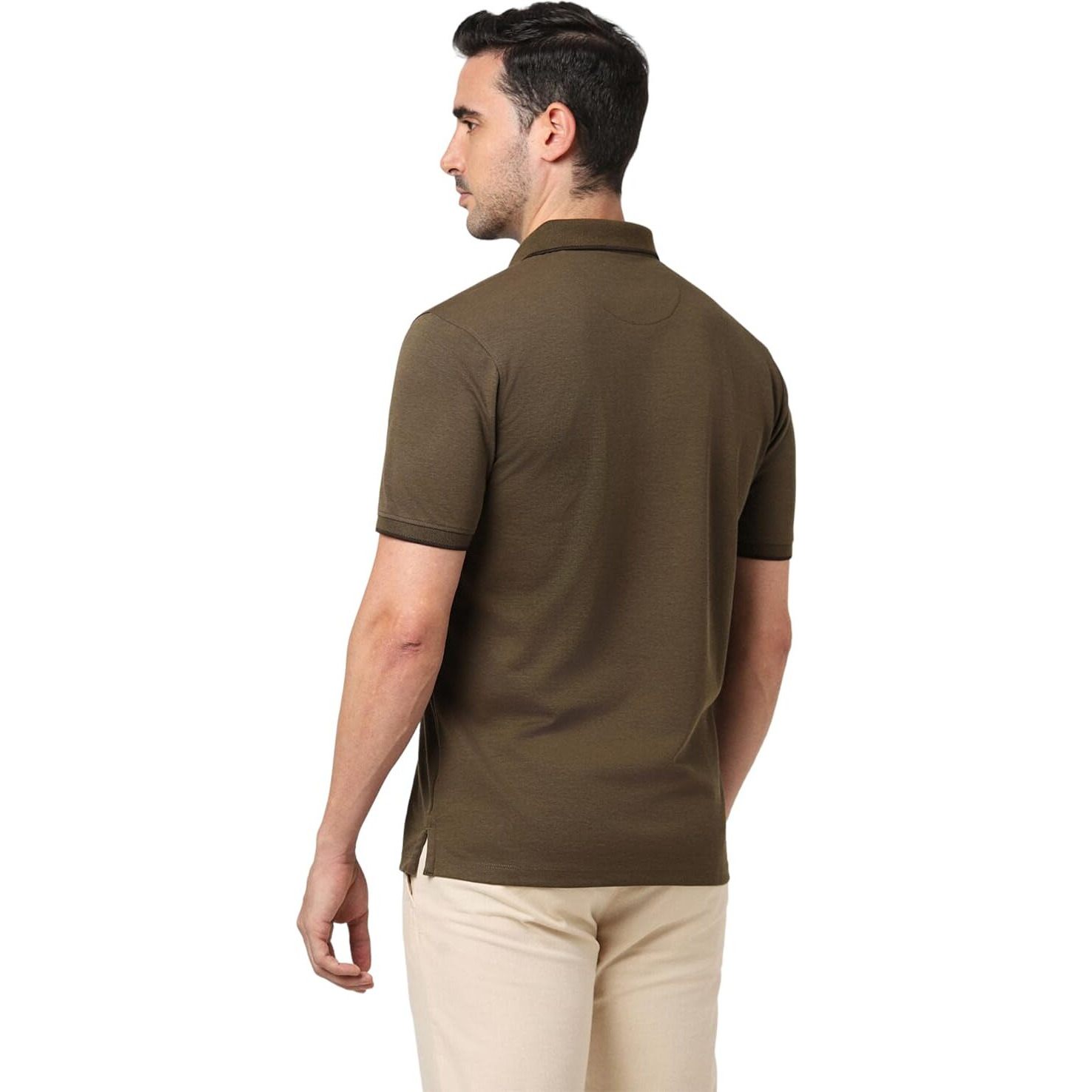 Peter England Men's Premium Branded Regular Fit Half Sleeve Polo T-Shirt with Pocket | Cotton Rich | Birds Eye Interlock Weave Olive