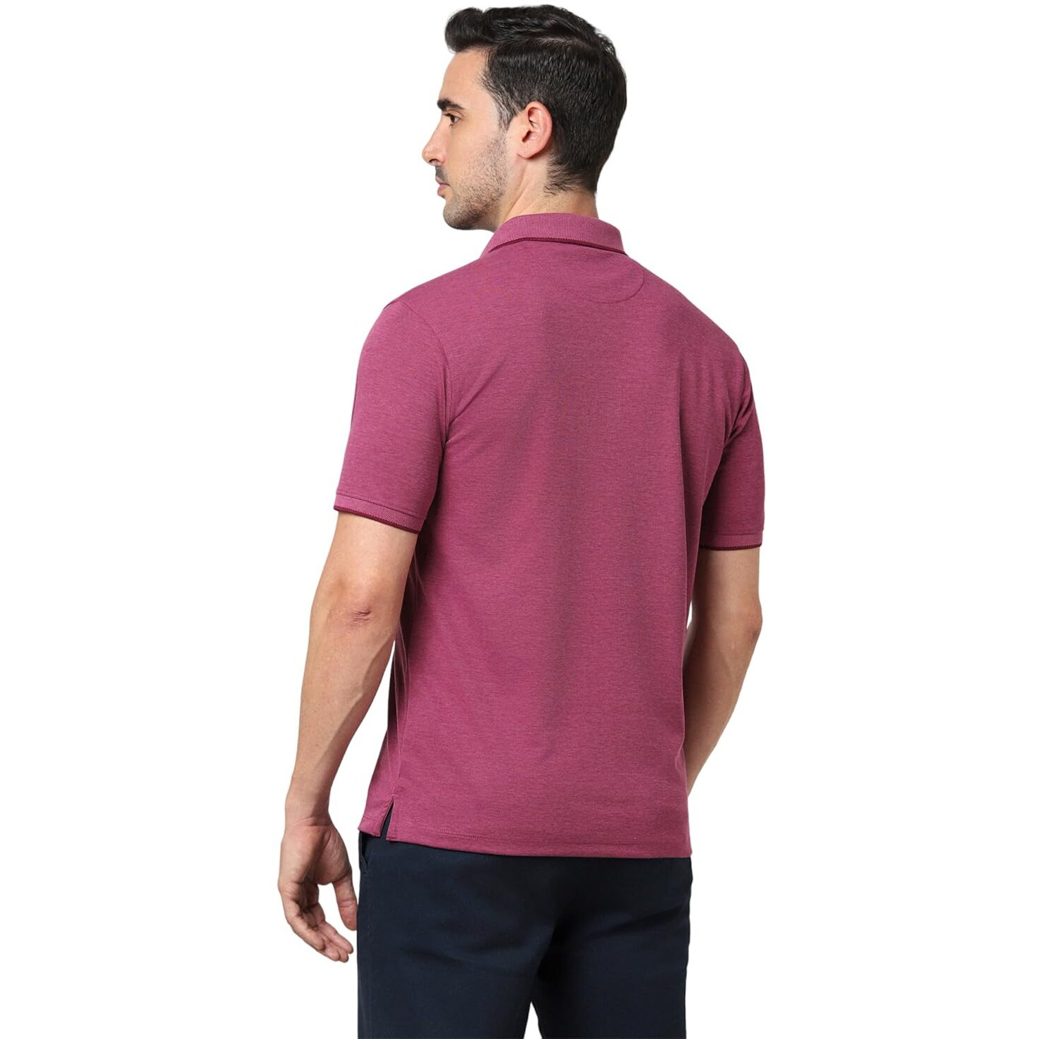 Peter England Men's Premium Branded Regular Fit Half Sleeve Polo T-Shirt with Pocket | Cotton Rich | Birds Eye Interlock Weave Magenta