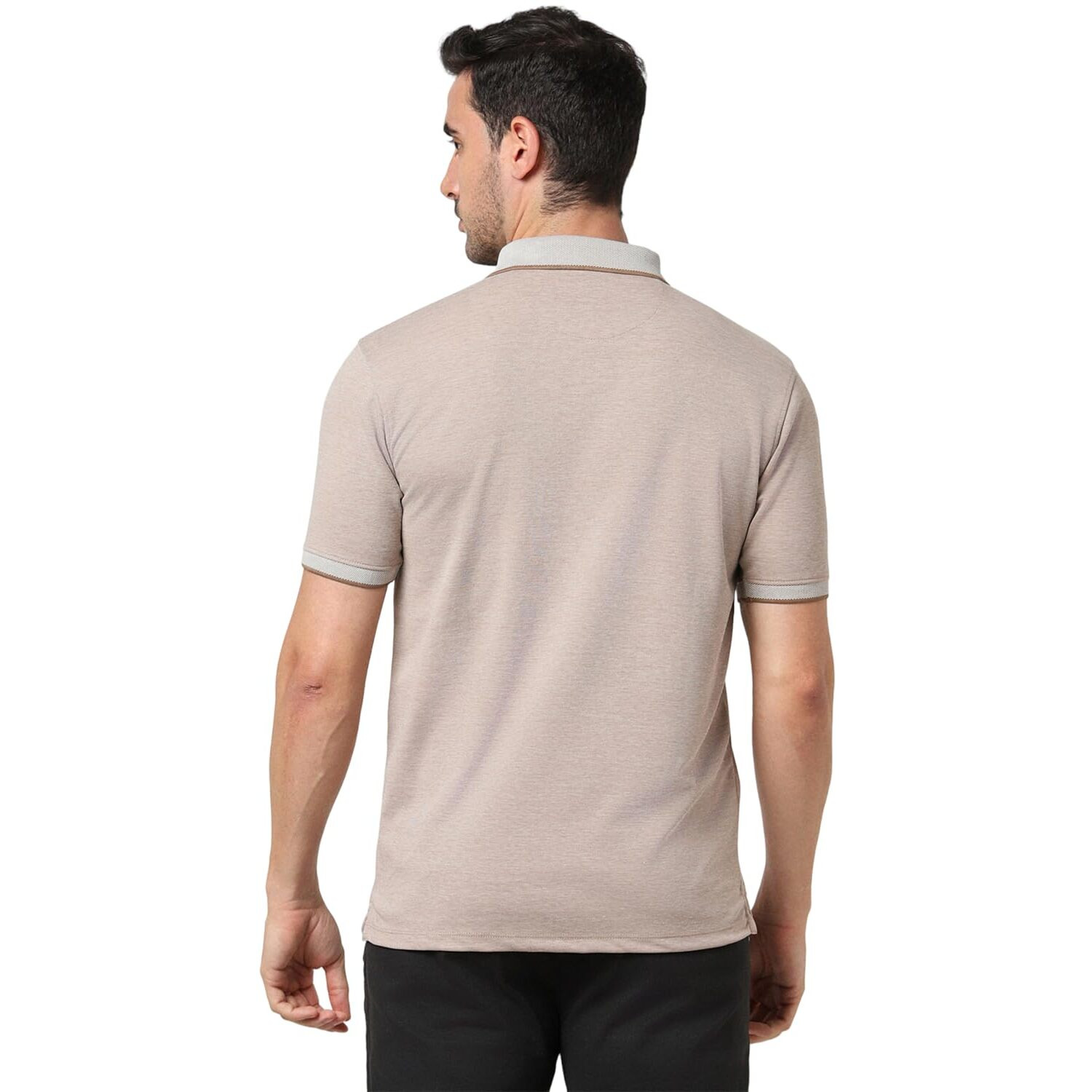 Peter England Men's Premium Branded Regular Fit Half Sleeve Polo T-Shirt with Pocket | Cotton Rich | Birds Eye Interlock Weave Beige