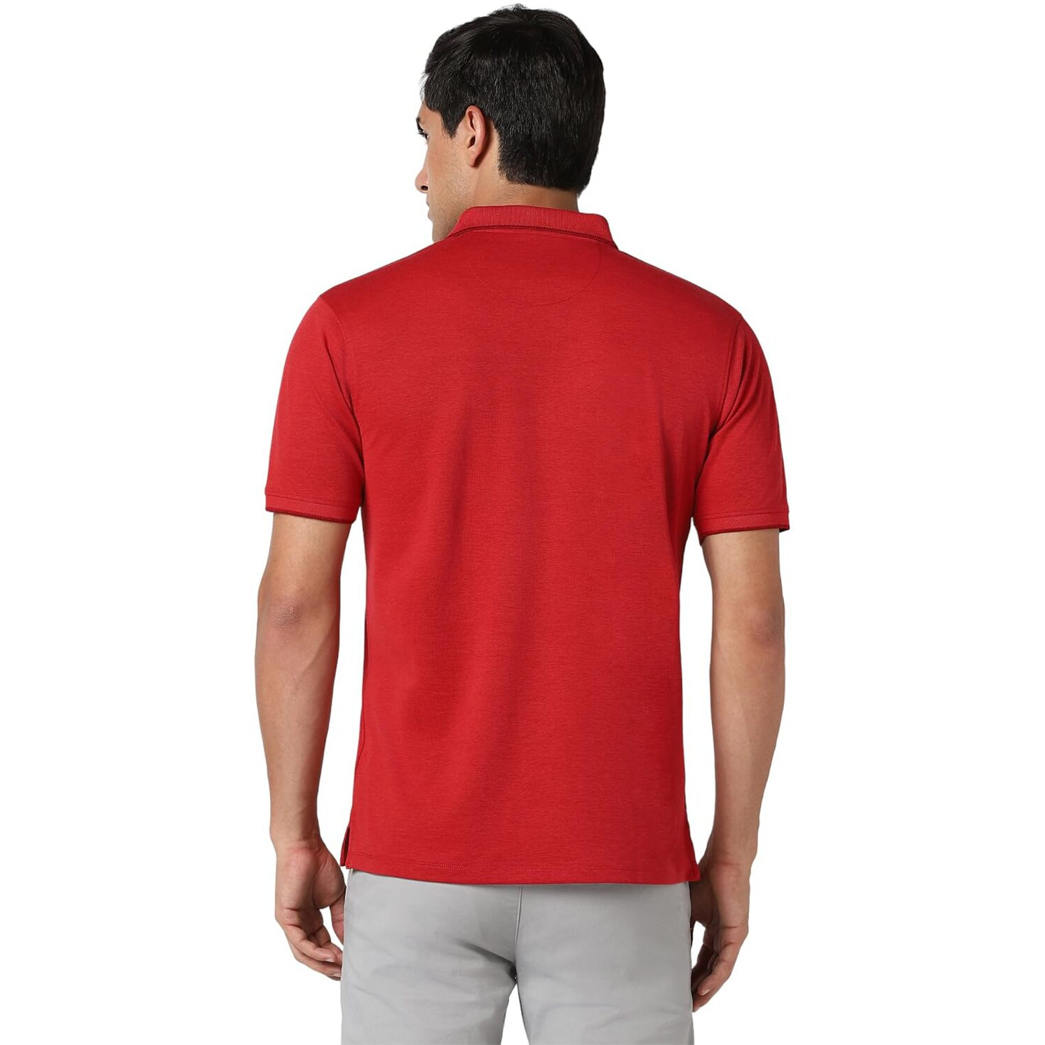 Peter England Men's Premium Branded Regular Fit Half Sleeve Polo T-Shirt with Pocket | Cotton Rich | Birds Eye Interlock Weave Red
