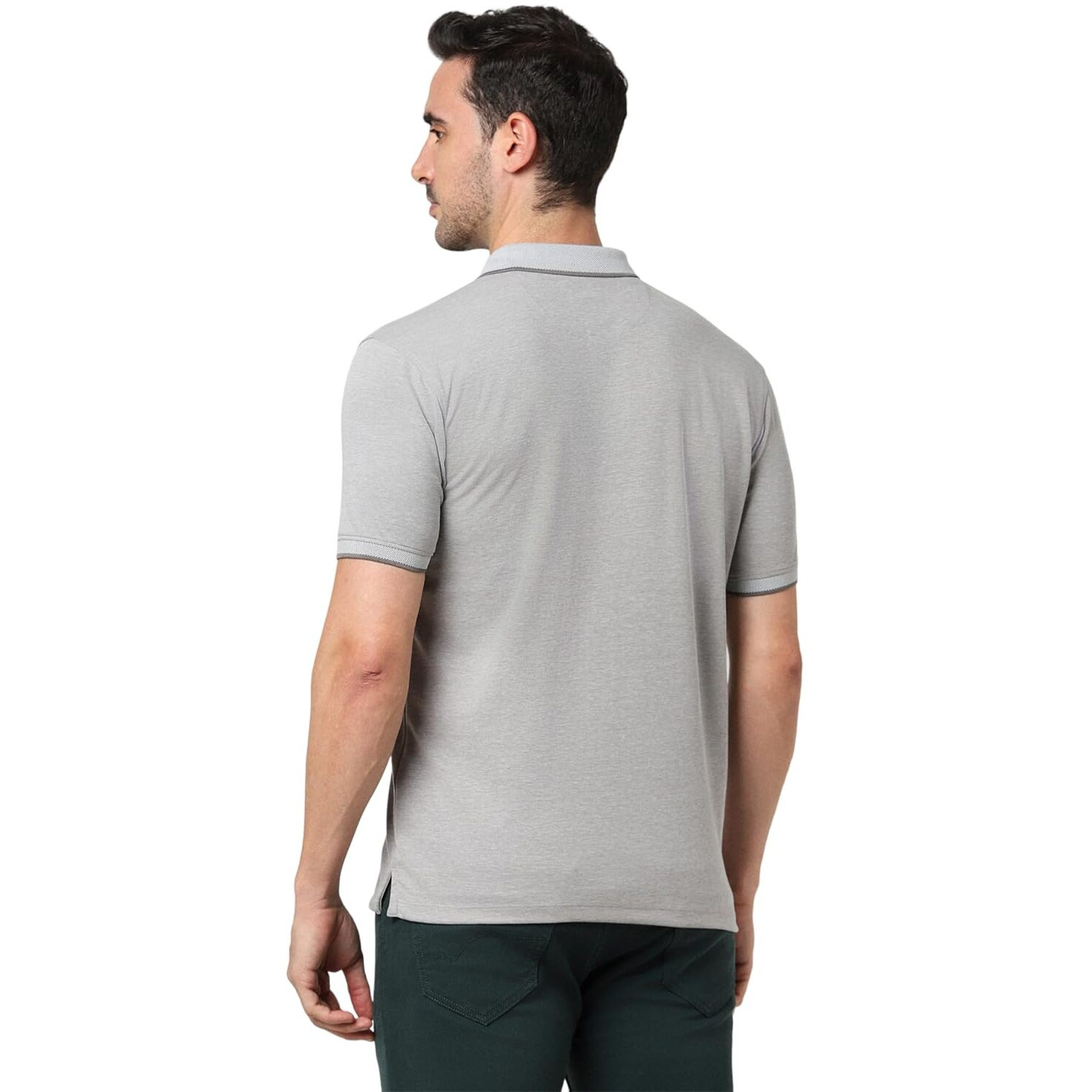 Peter England Men's Premium Branded Regular Fit Half Sleeve Polo T-Shirt with Pocket | Cotton Rich | Birds Eye Interlock Weave Light Grey